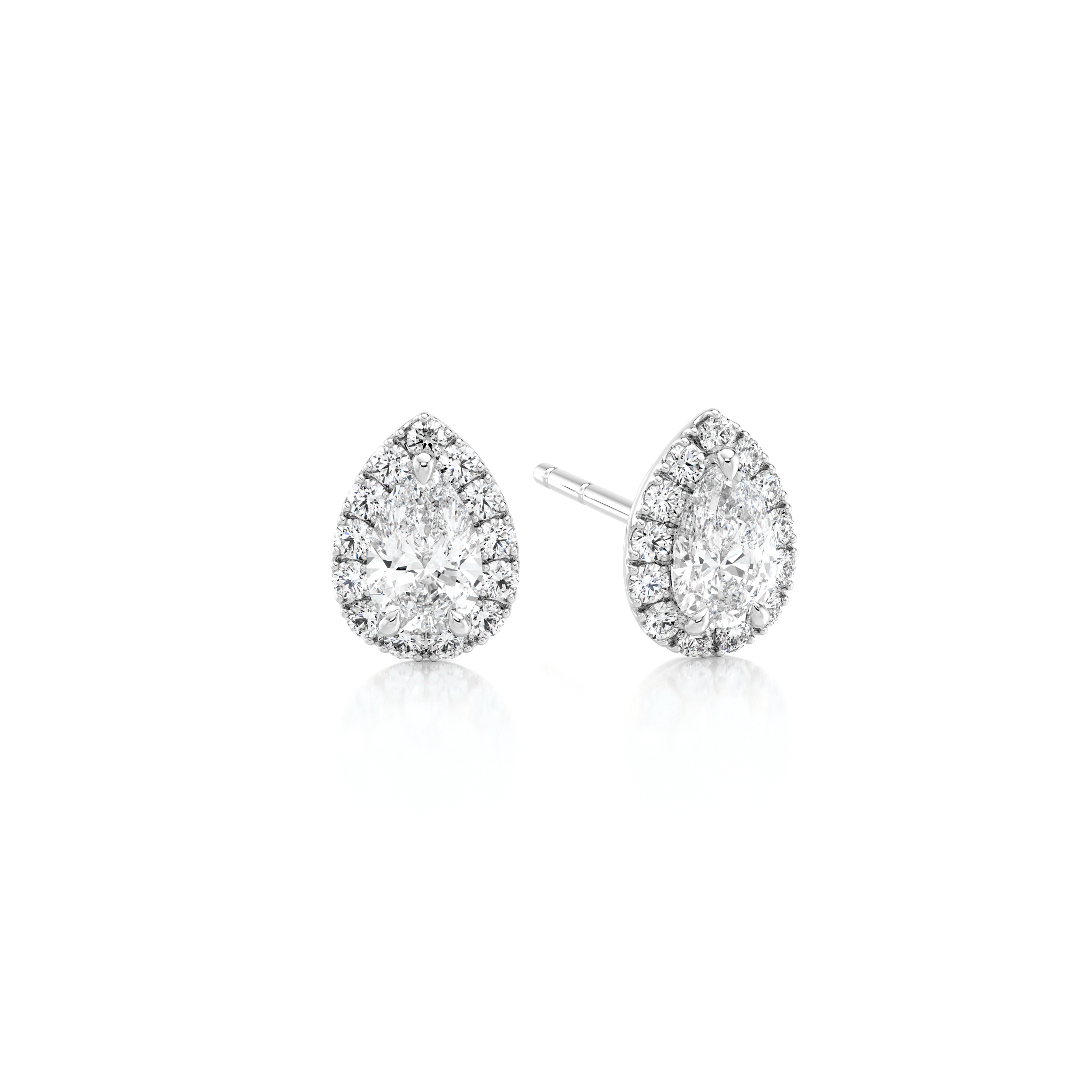 Shimansky 0.56 TCW Pear Diamond Microset Halo Earrings in Platinum 3D View