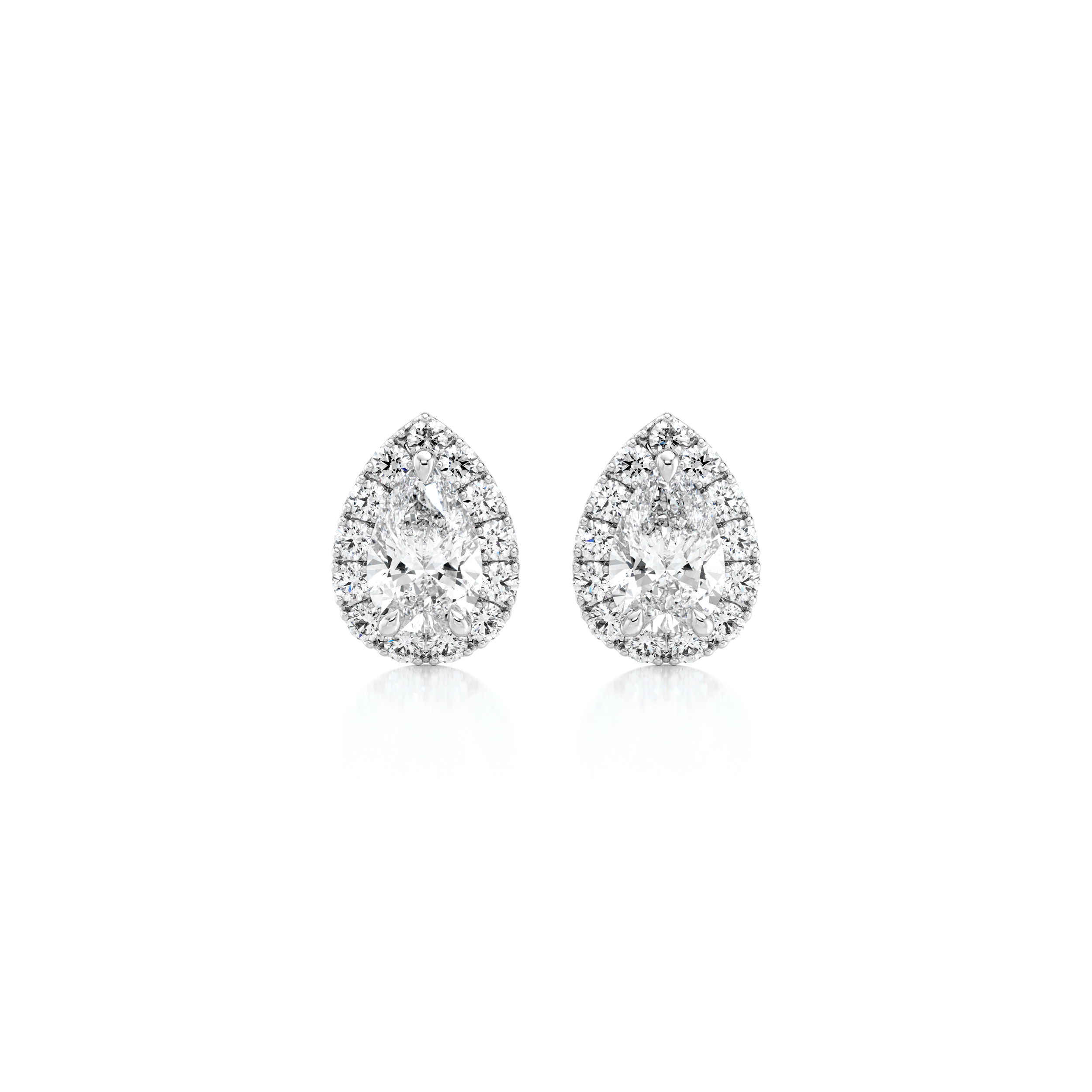 Shimansky 0.56 TCW Pear Diamond Microset Halo Earrings in Platinum Front View