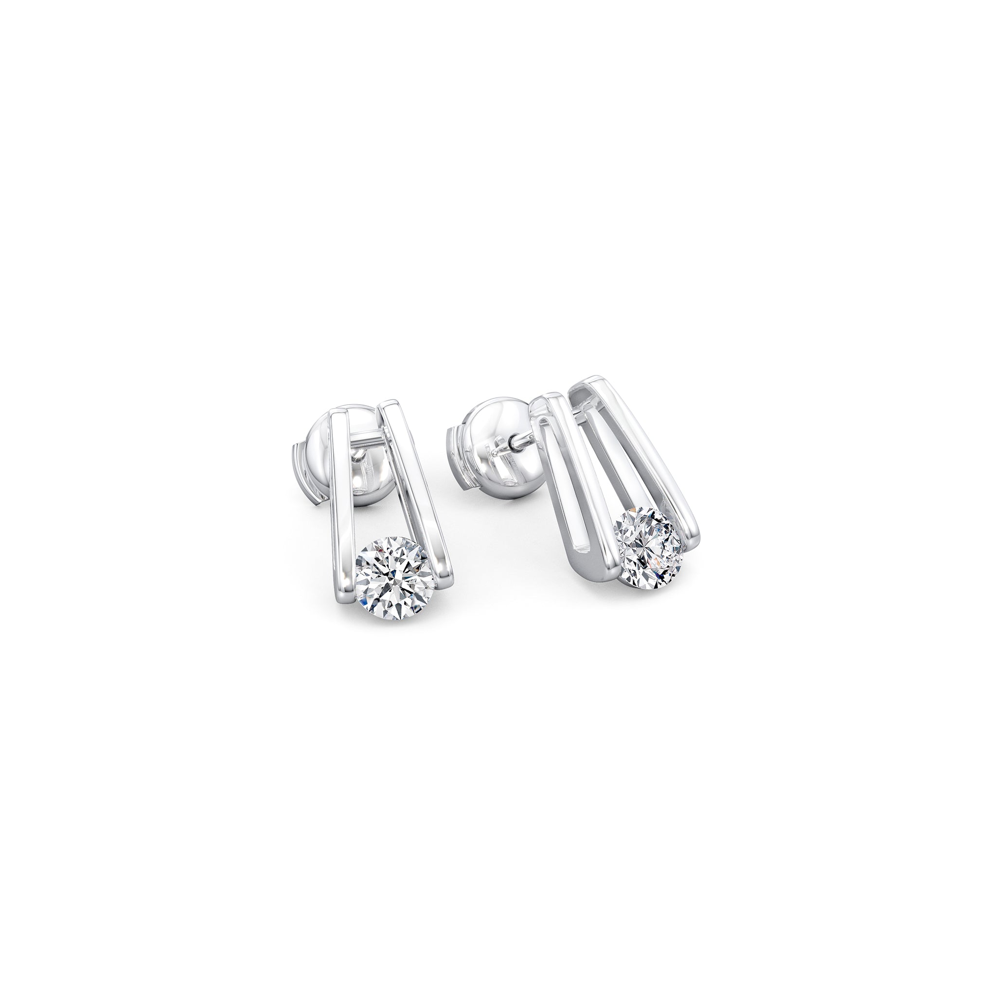 Millennium Classic Diamond Stud Earrings 0.50 Carat in 18K White Gold 3D View