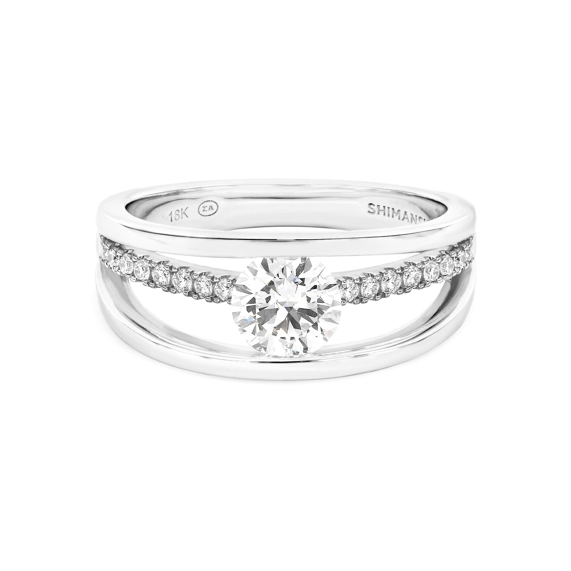Shimansky 0.8 TCW Evolym Microset Diamond Engagement Ring in 18K White Gold Front View