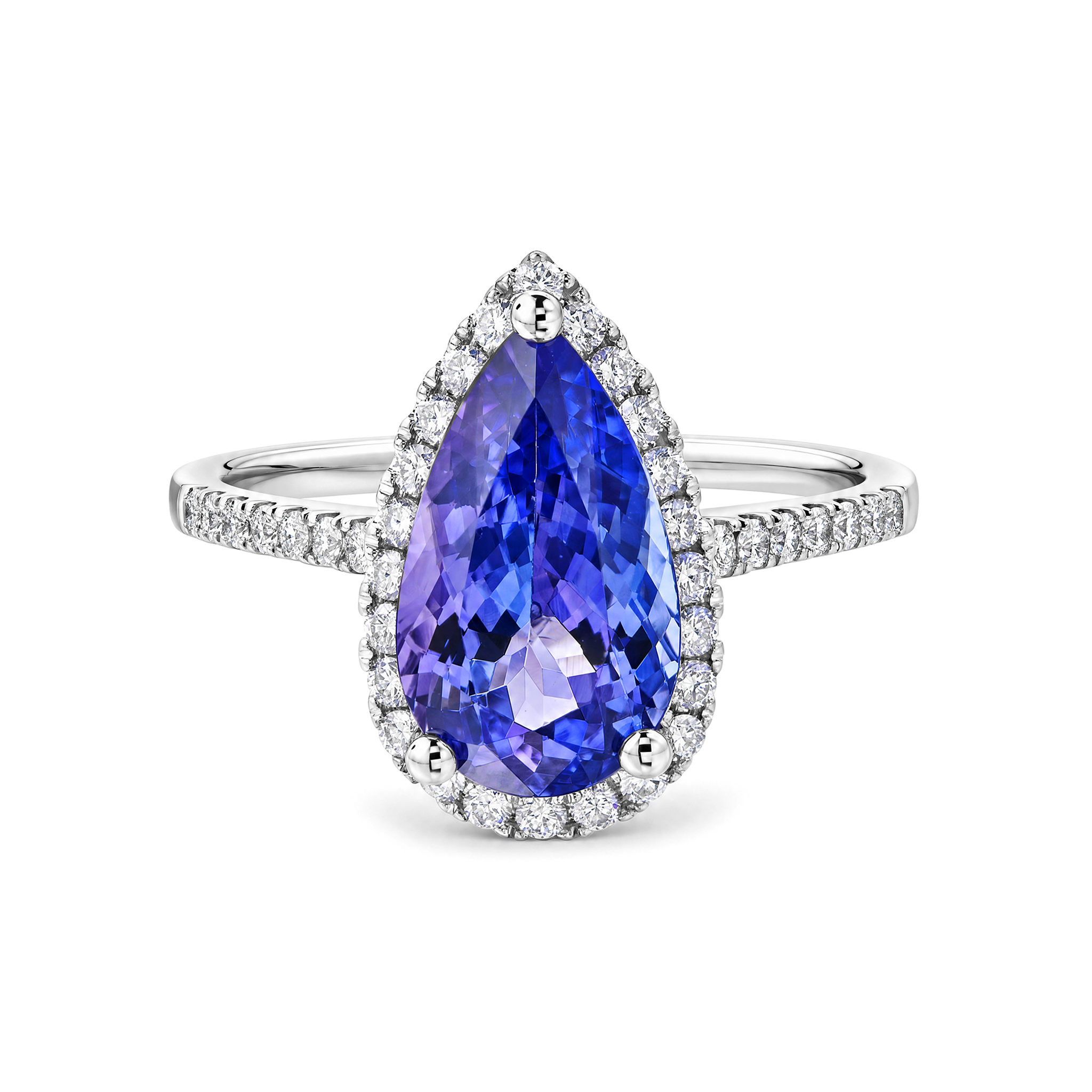 Microset Halo Pear Tanzanite Ring
