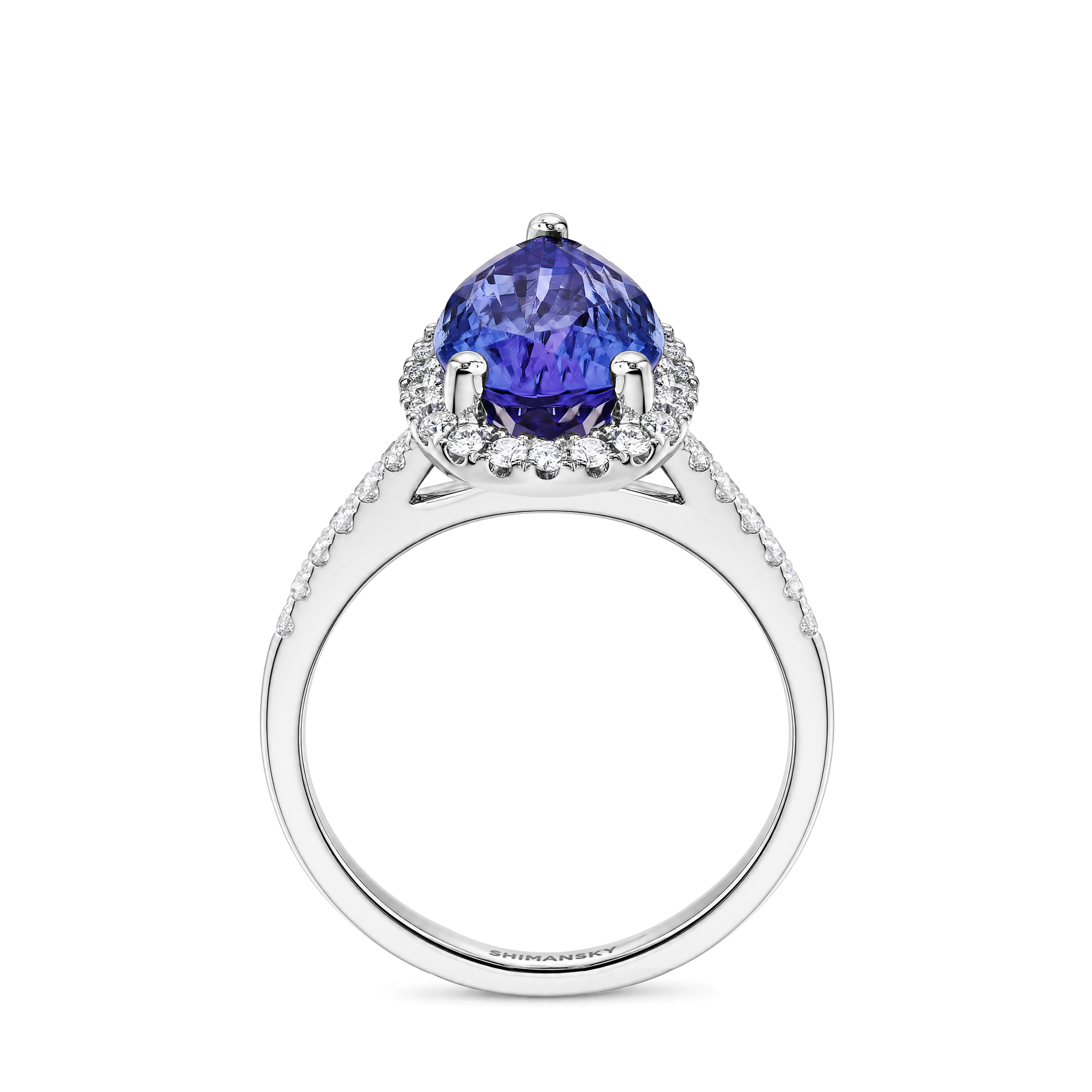Microset Halo Pear Tanzanite Ring