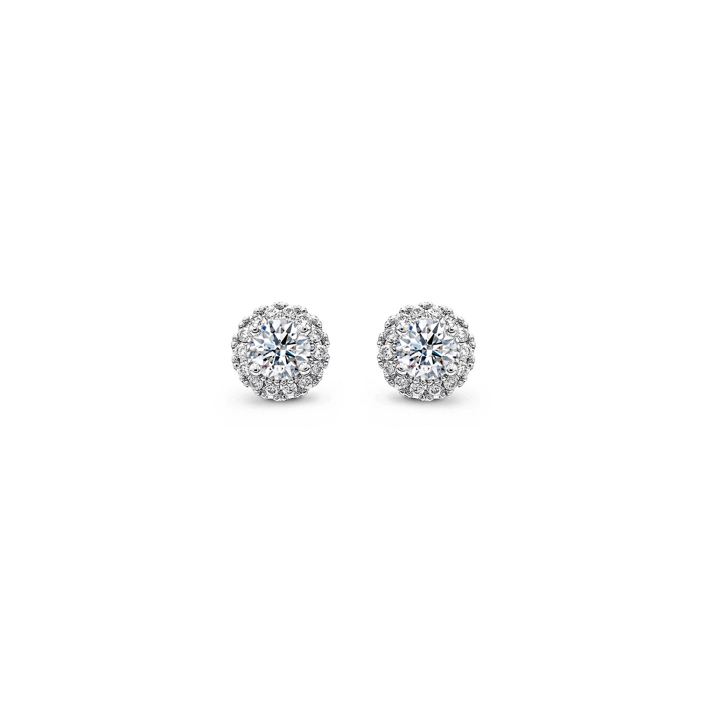Shimansky 1.3 TCW Halo Microset Eight Hearts Diamond Earrings in 18K White Gold Front View