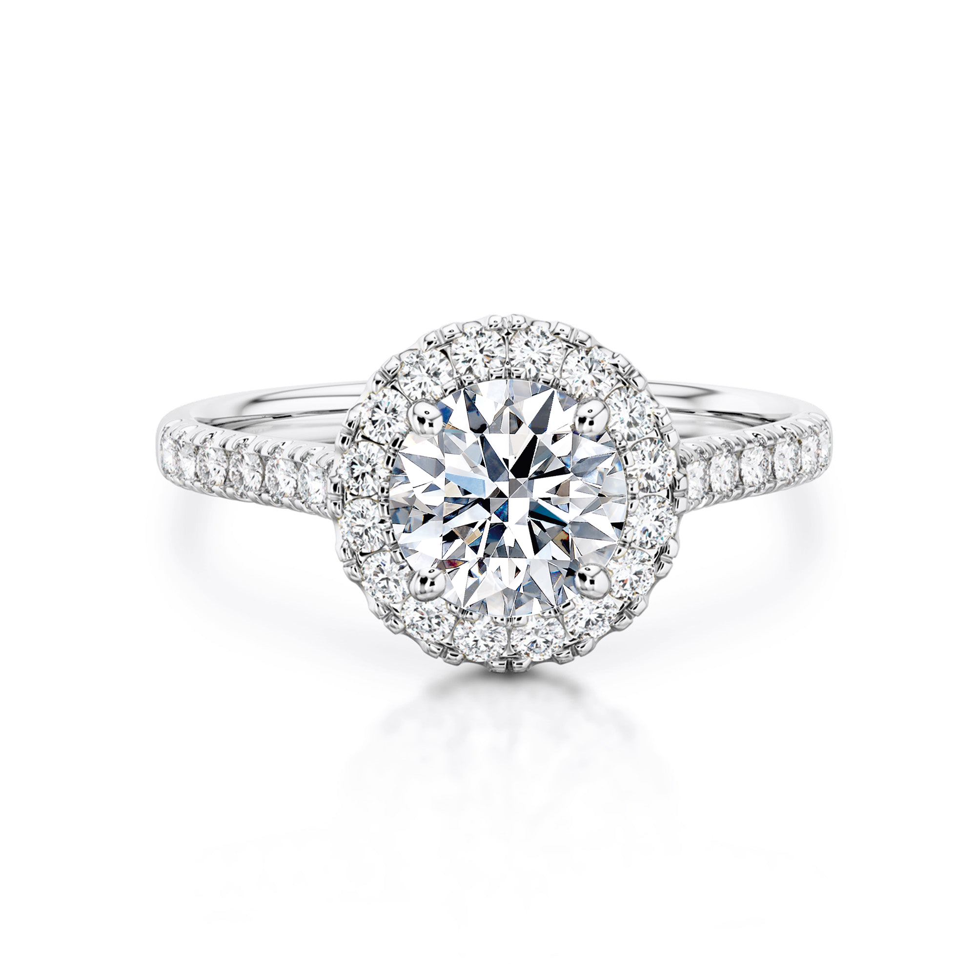 Shimansky 1.3 TCW Halo Microset Eight Hearts Ring in 18K White Gold Front View