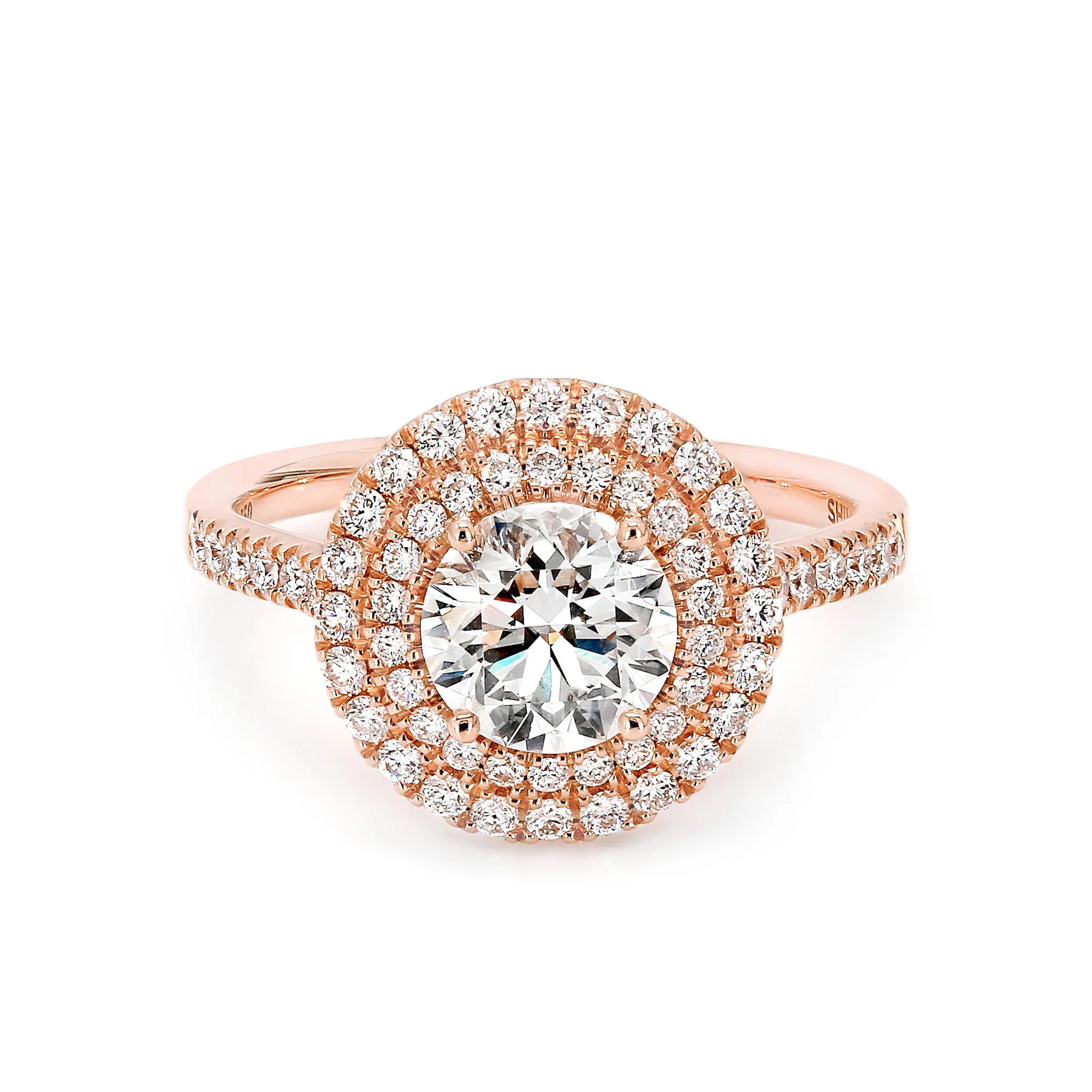 Shimansky 1.3 TCW Round Diamond Microset Double Halo Engagement Ring in 18K Rose Gold Front View