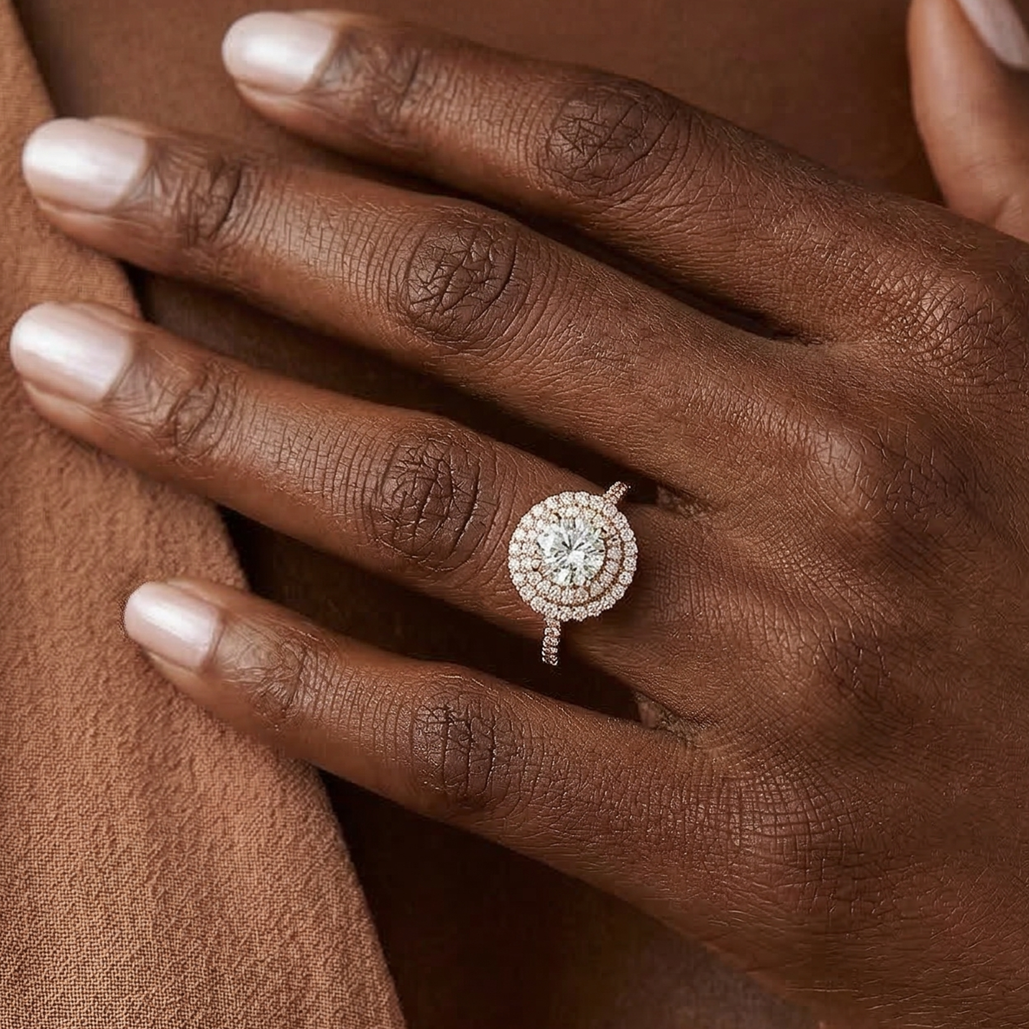 Shimansky 1.3 TCW Round Diamond Microset Double Halo Engagement Ring in 18K Rose Gold Lifestyle View