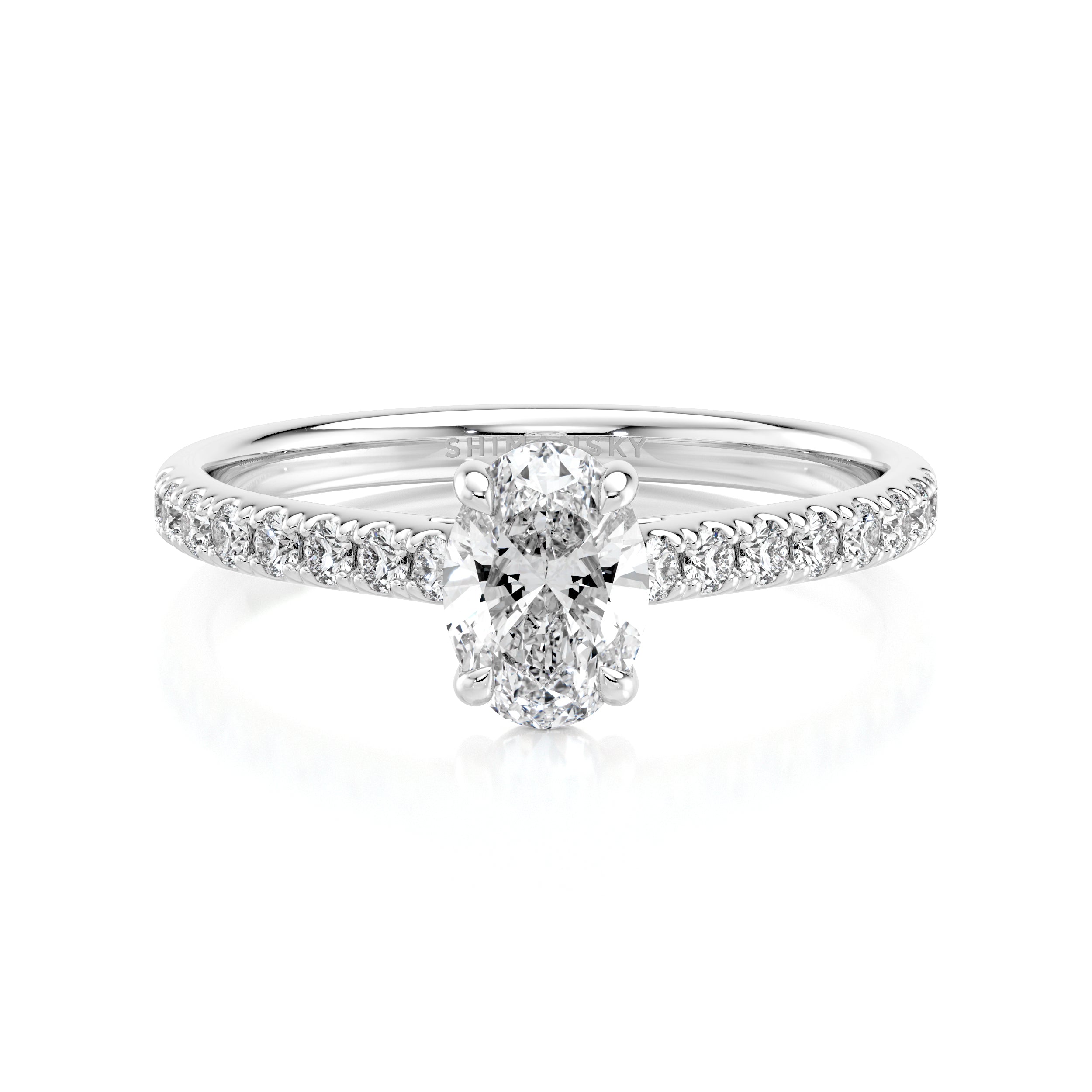 Shimansky 0.9 TCW Oval Diamond Microset Engagement Ring Platinum Front View