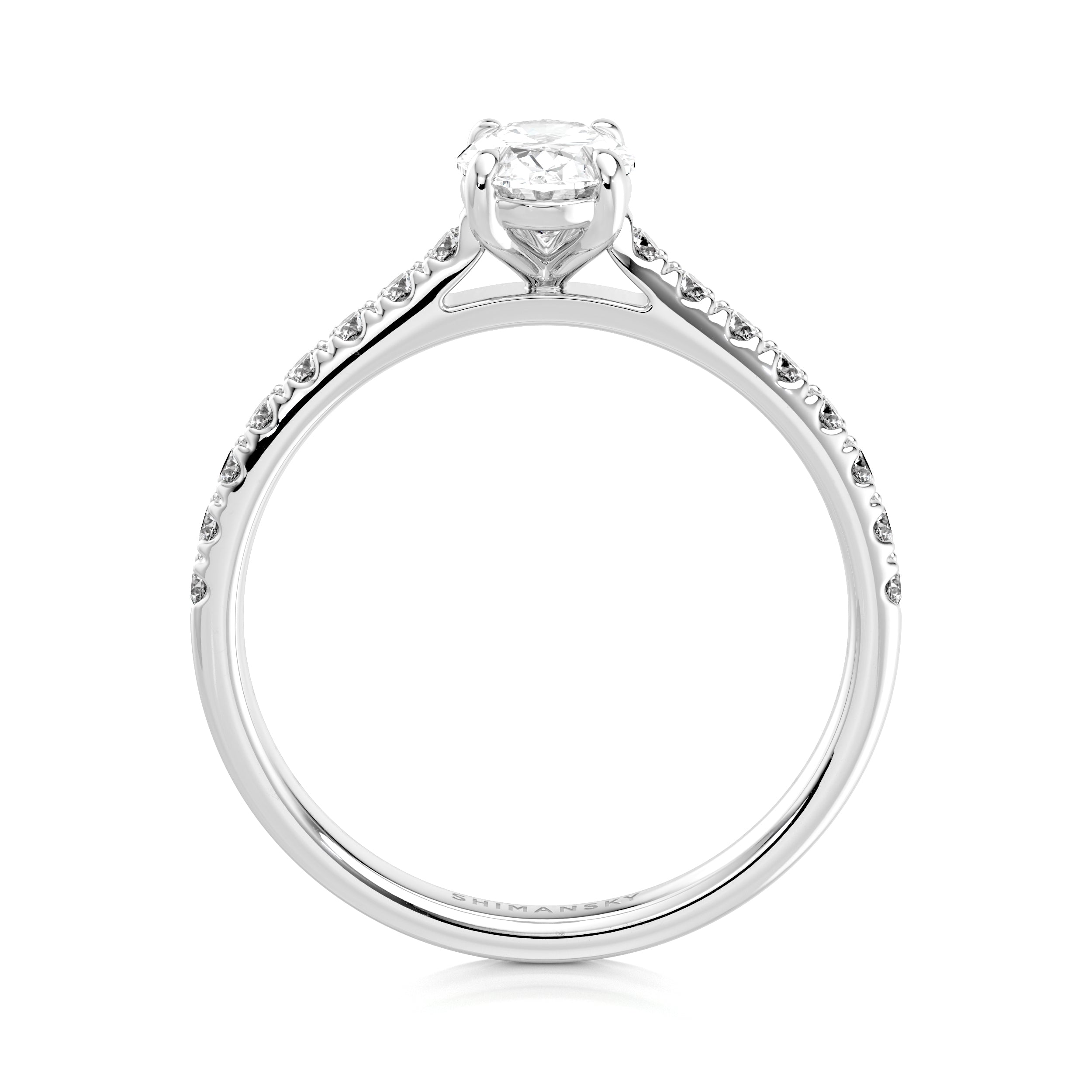 Shimansky 0.9 TCW Oval Diamond Microset Engagement Ring Platinum Profile View