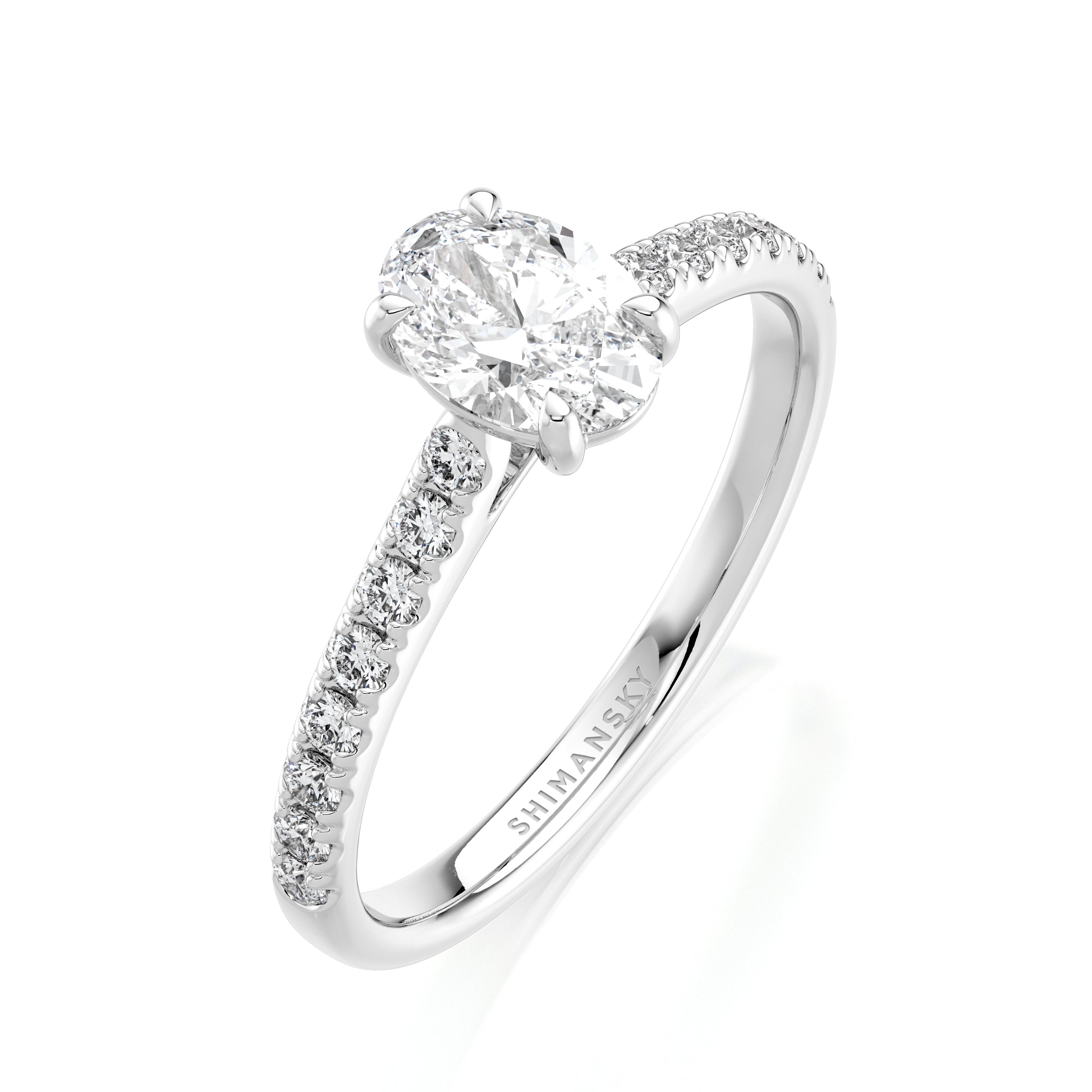 Shimansky 0.9 TCW Oval Diamond Microset Engagement Ring Platinum 3D View #card-first