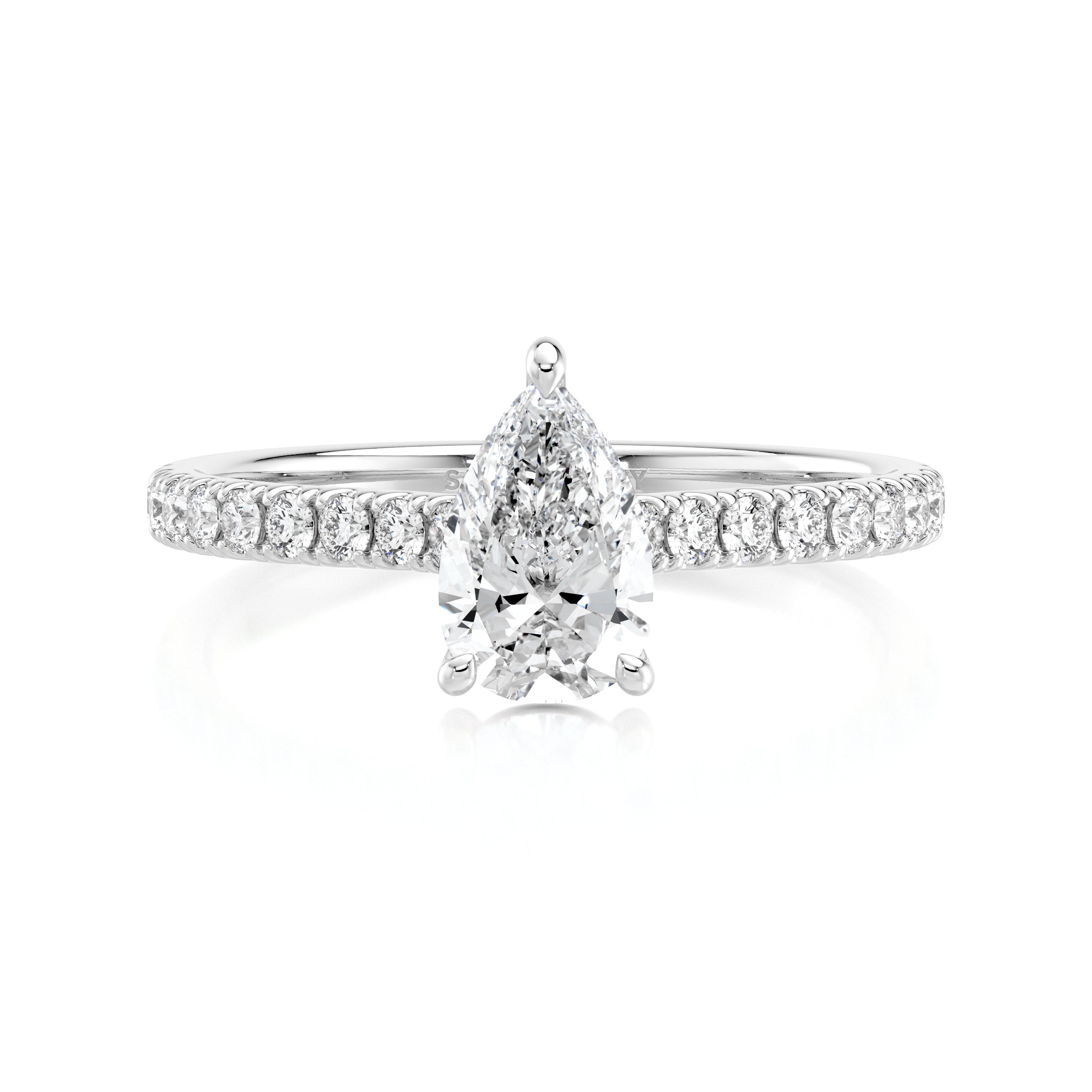 Shimansky 0.95 TCW Pear Shape Diamond Microset Engagement Ring Platinum Front View