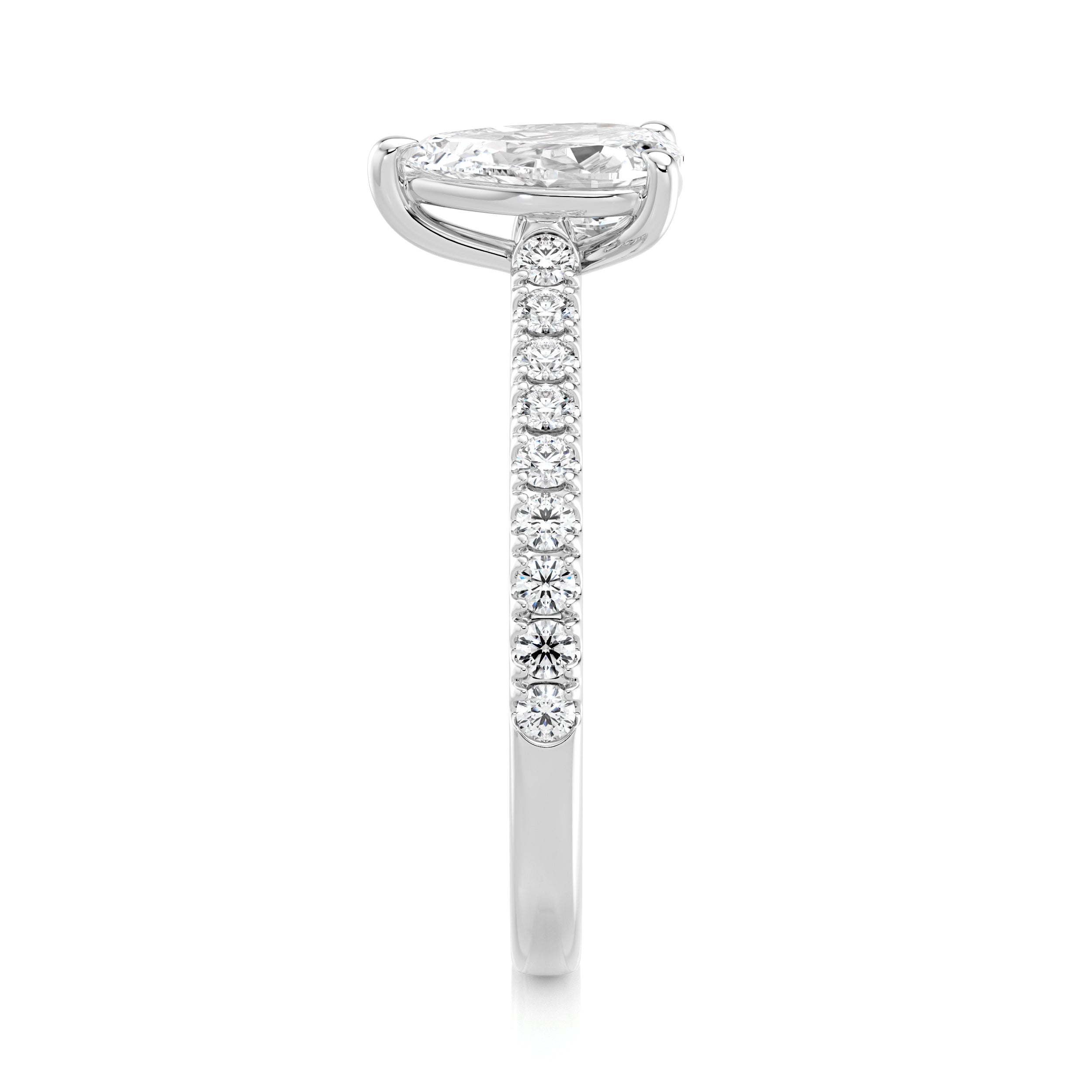 Shimansky 0.95 TCW Pear Shape Diamond Microset Engagement Ring Platinum Side View