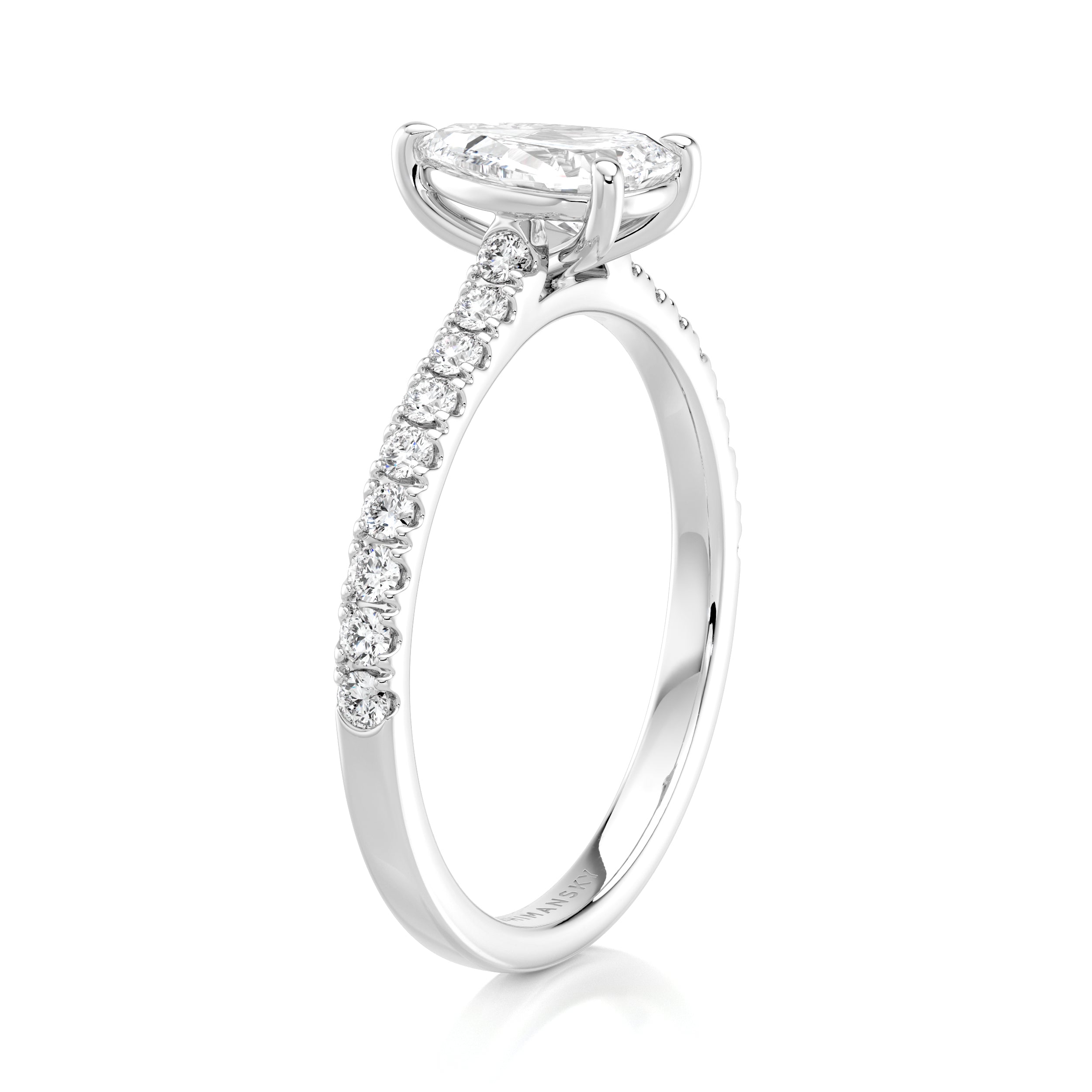 Shimansky 0.95 TCW Pear Shape Diamond Microset Engagement Ring Platinum Profile View