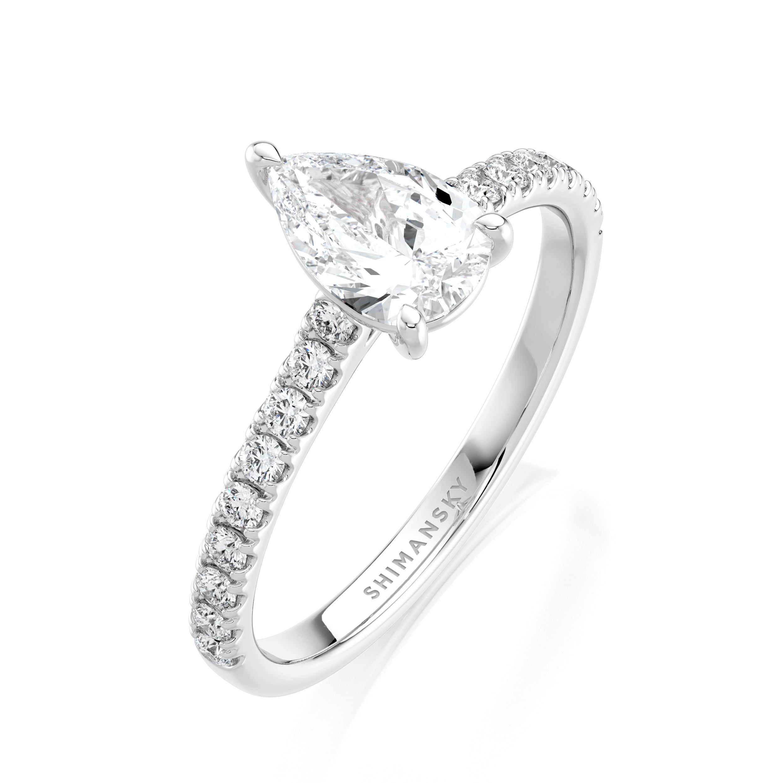 Shimansky 0.95 TCW Pear Shape Diamond Microset Engagement Ring Platinum 3D View #card-first