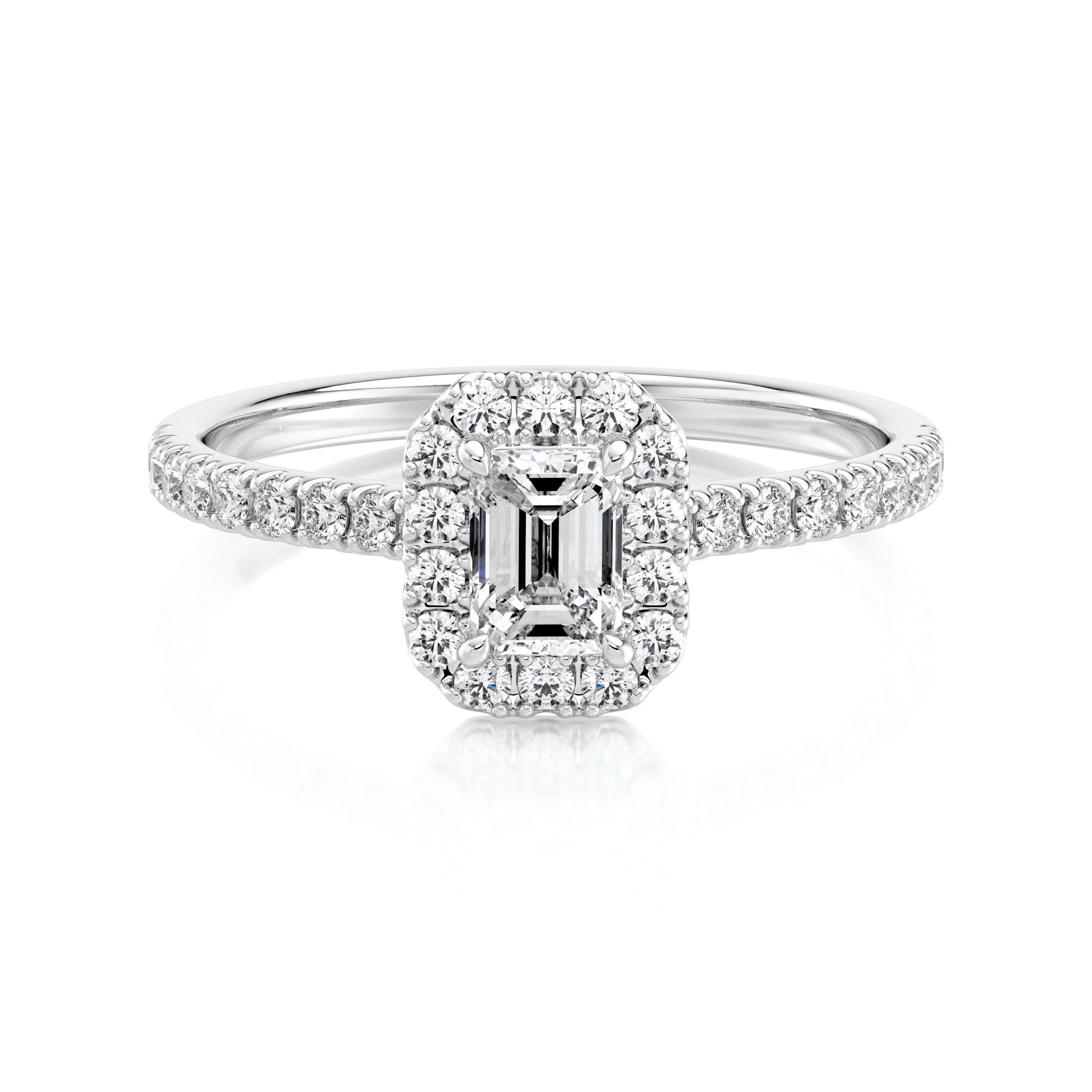 Emerald Diamond Microset Halo Engagement Ring - Shimansky Jewelry