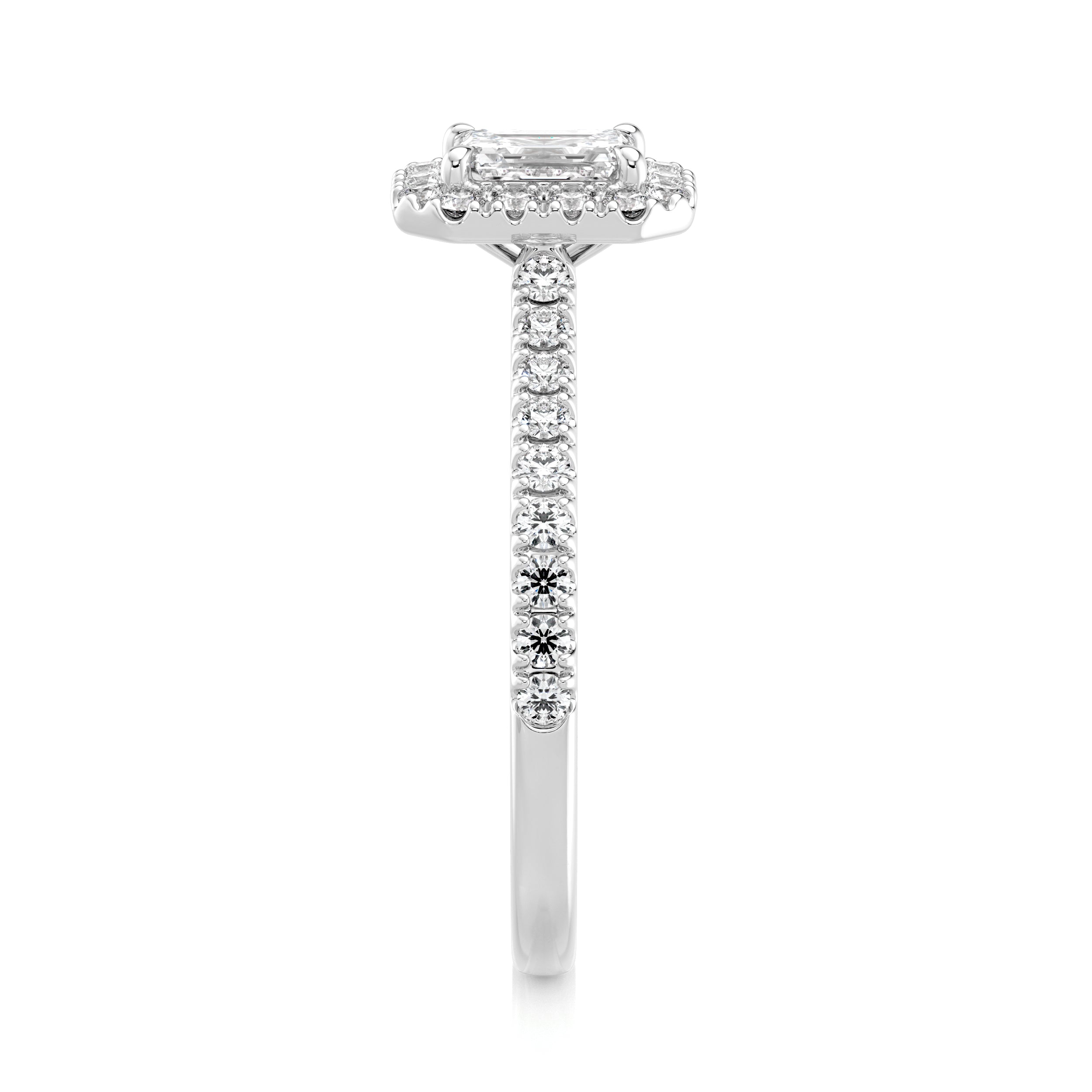 Emerald Diamond Microset Halo Engagement Ring - Shimansky Jewelry