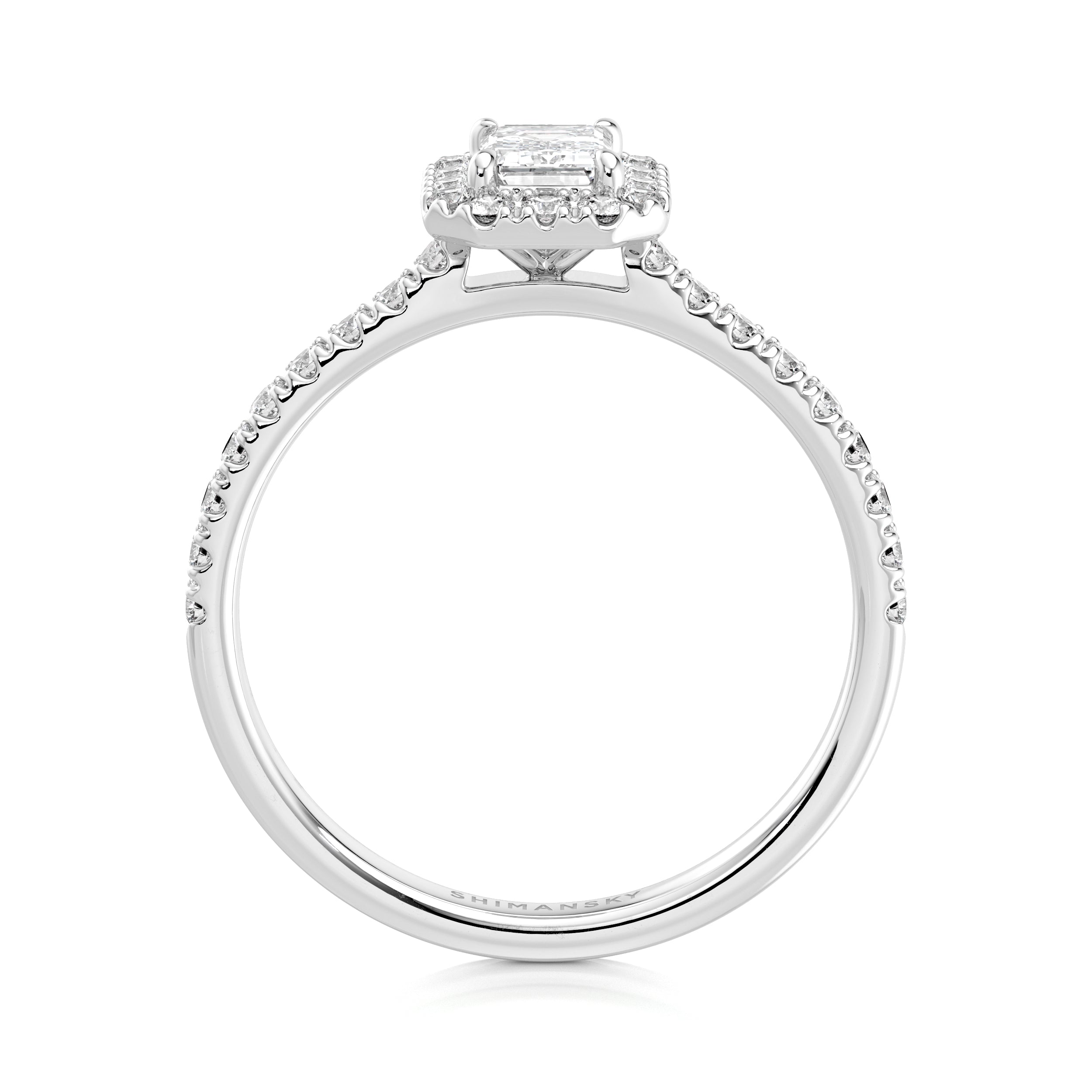 Emerald Diamond Microset Halo Engagement Ring - Shimansky Jewelry