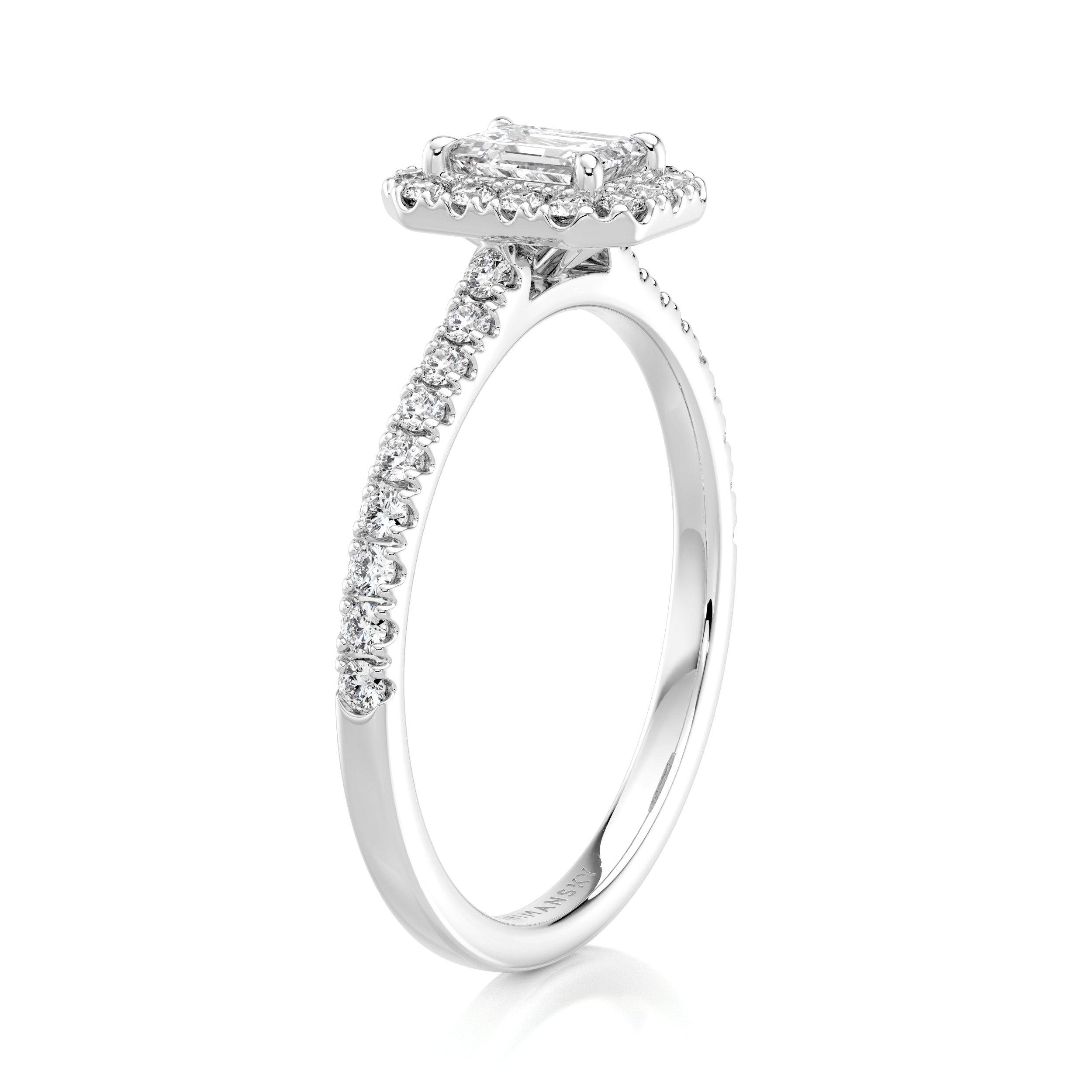 Emerald Diamond Microset Halo Engagement Ring - Shimansky Jewelry