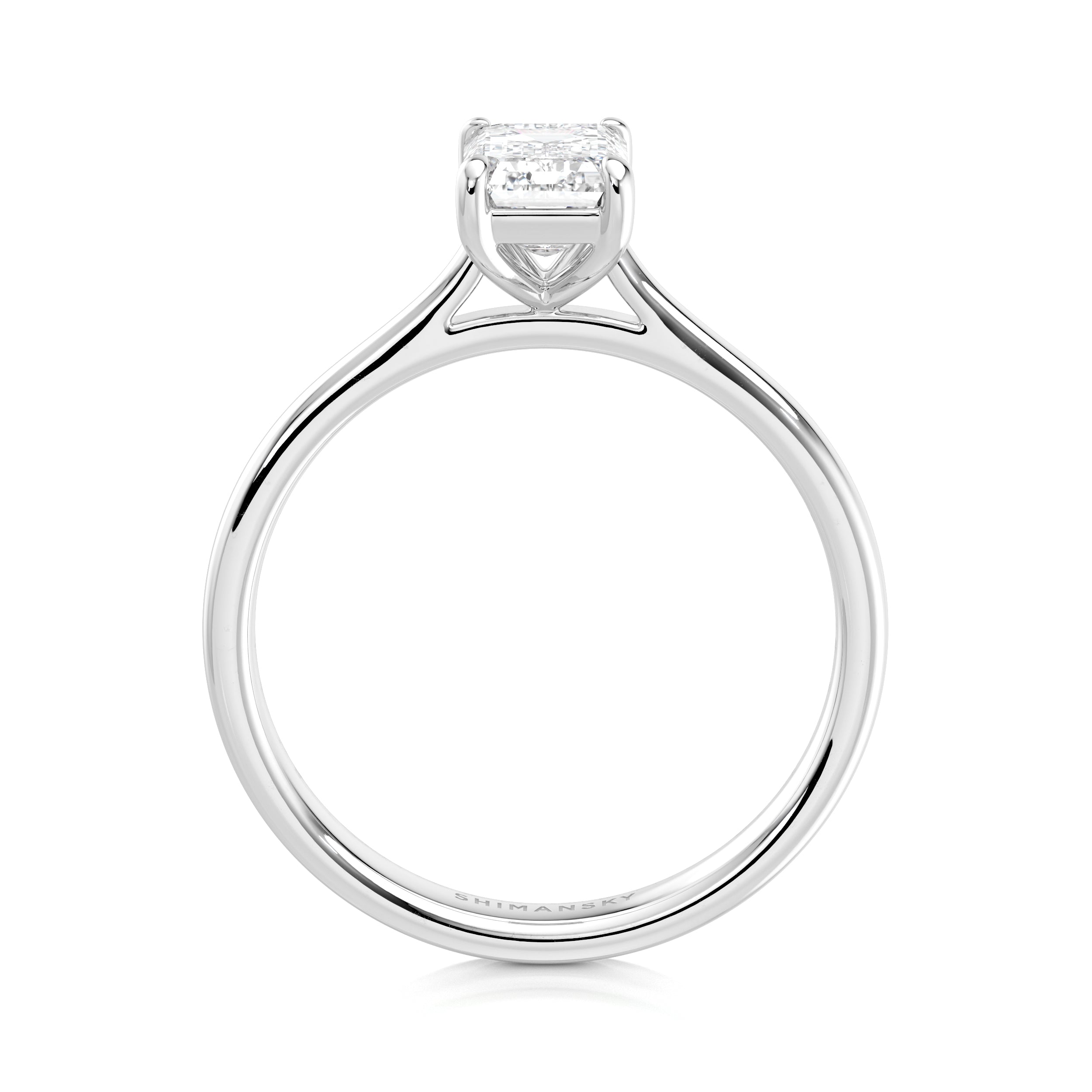 Shimansky 1ct Emerald Solitaire Diamond Engagement Ring Platinum Profile View
