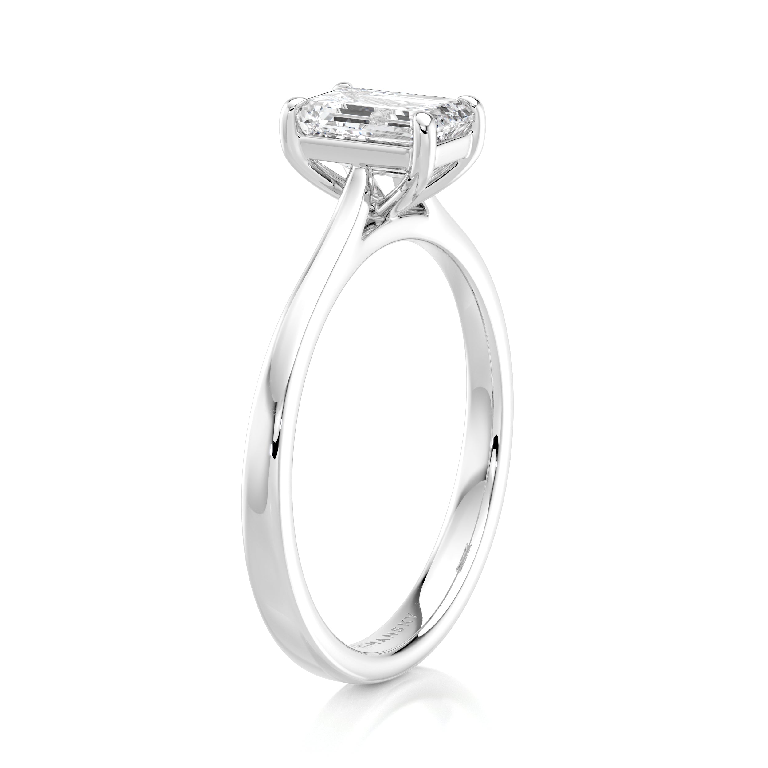 Shimansky 1ct Emerald Solitaire Diamond Engagement Ring Platinum Side View