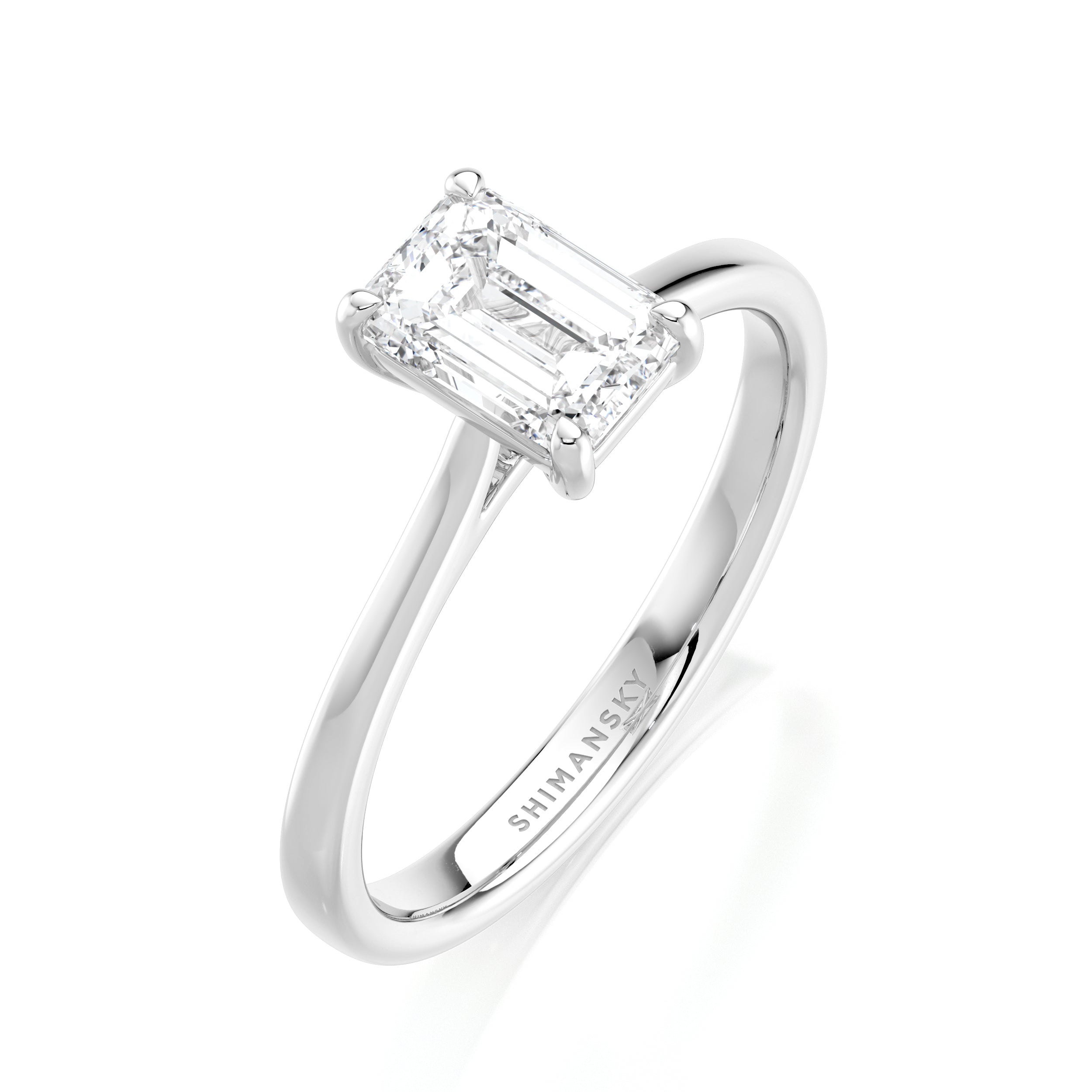 Emerald Solitaire Diamond Engagement Ring - Shimansky Jewelry