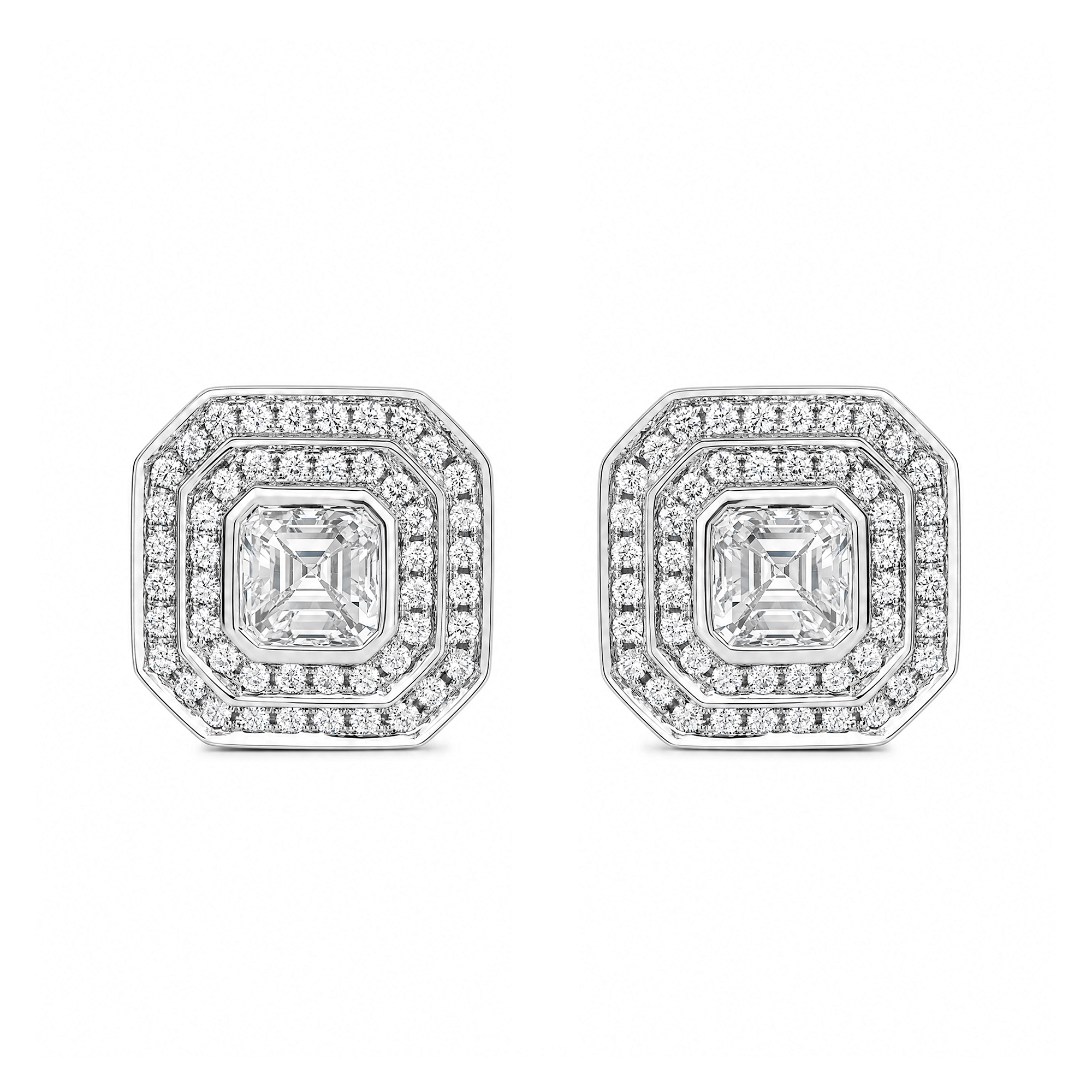 Square Emerald Diamond Halo Earrings