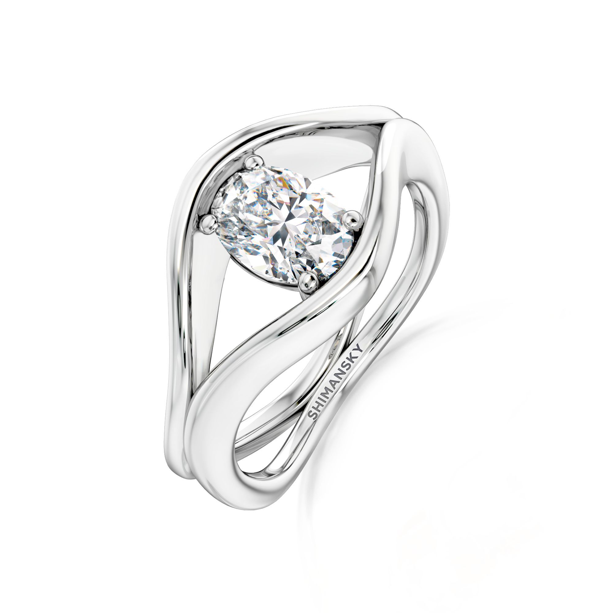 Shimansky 1ct Oval Silhouette Diamond Engagement Ring 18K White Gold 3D View #card-first