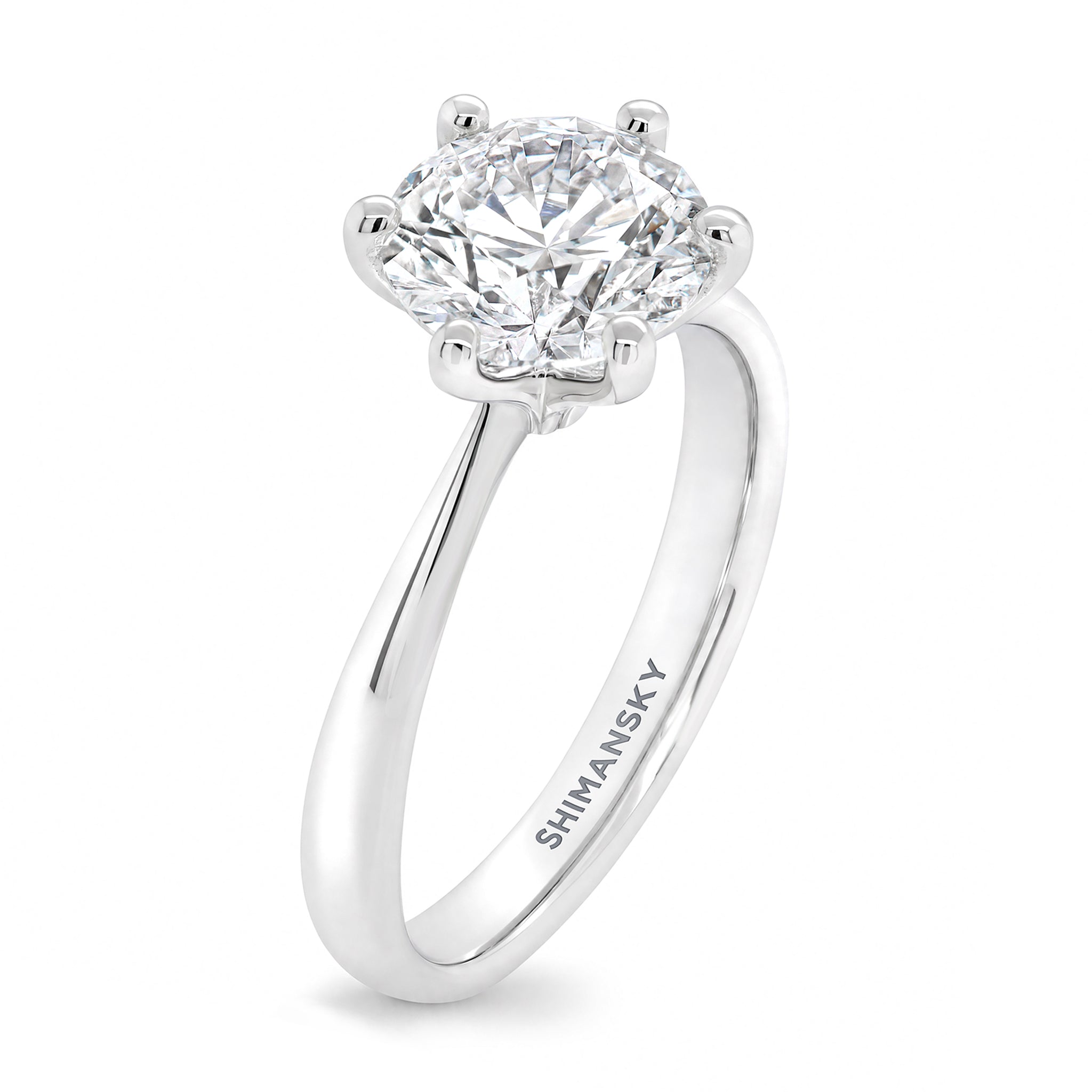 Shimansky 2.2 TCW Round Brilliant Diamond 6 Prong Ring in Platinum - 3D View