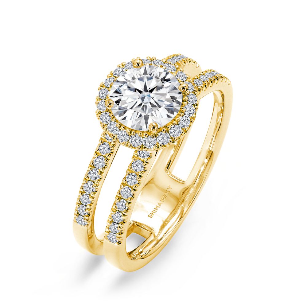Halo Diamond Split Band Engagement Ring