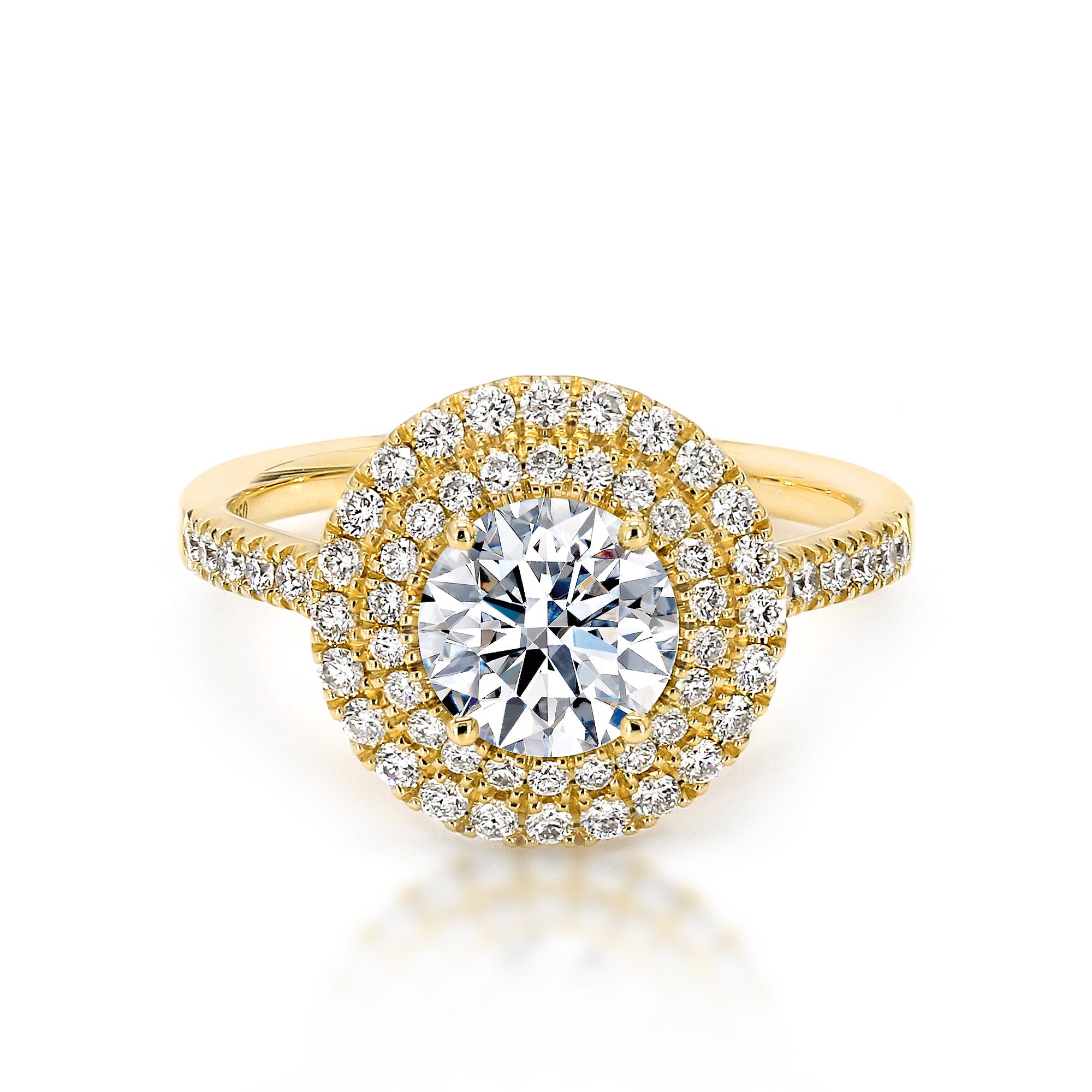 Shimansky 1.5 TCW Double Halo Microset Eight Hearts Ring in 18K Gold Front View