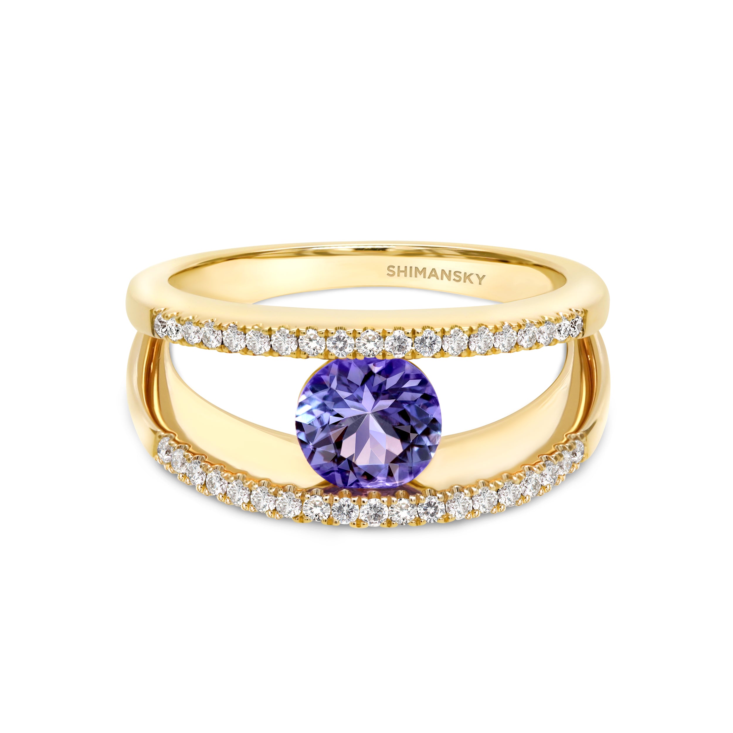 Shimansky 1ct Millennium Iconic Tanzanite Microset Ring in 18K Yellow Gold Front View