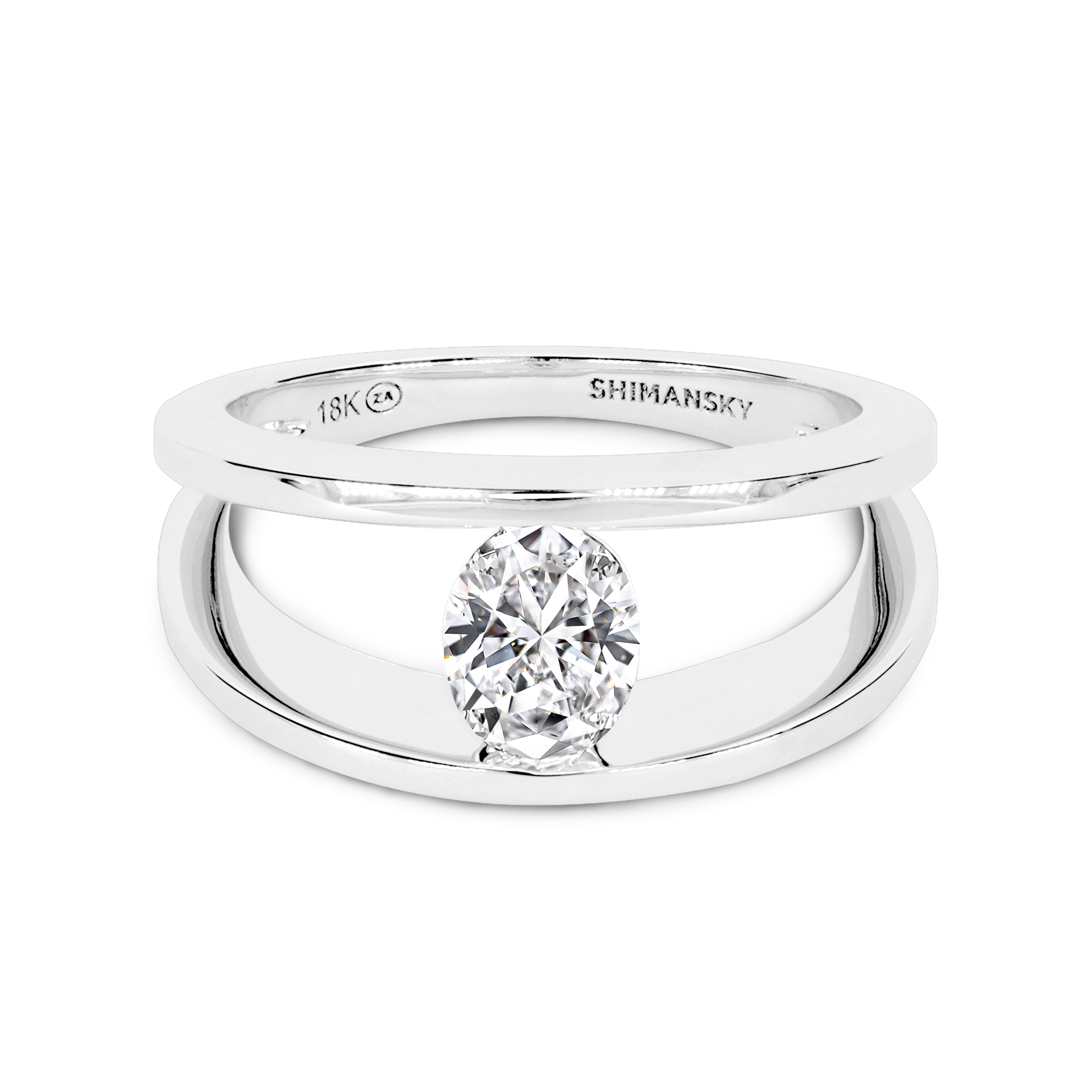 Shimansky 0.7ct Millennium Iconic Oval Diamond Ring 18K White Gold Front View