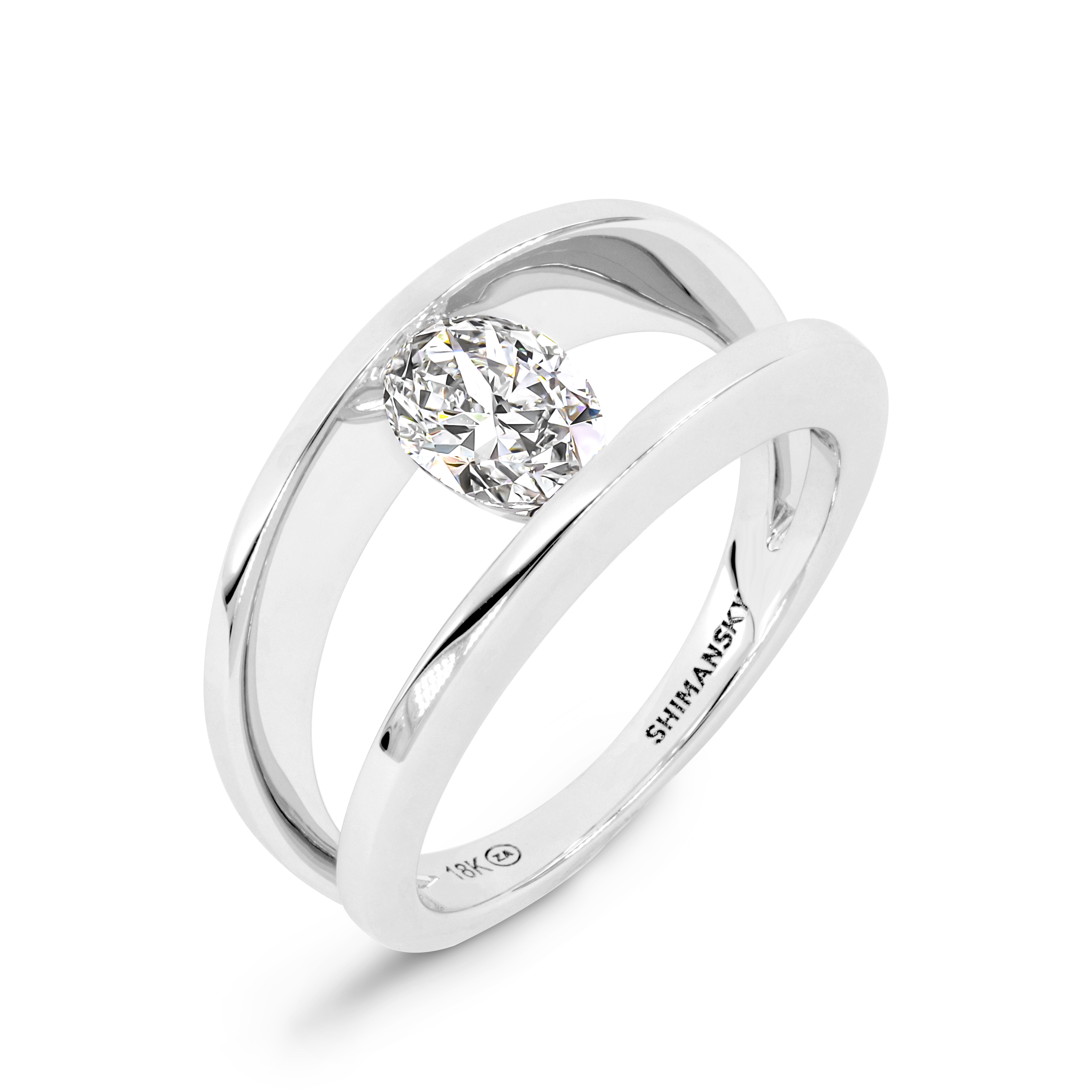 Shimansky 0.7ct Millennium Iconic Oval Diamond Ring 18K White Gold 3D View #card-first