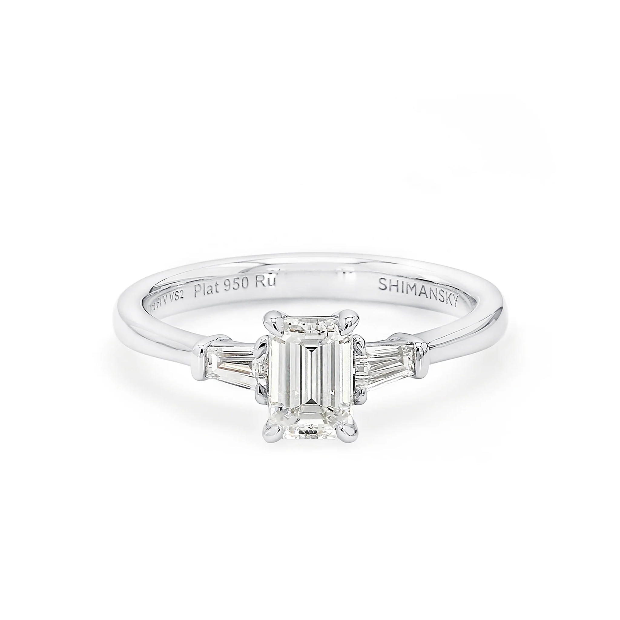 Shimansky Emerald-Cut Diamond Dahlia Engagement Ring Platinum Front View