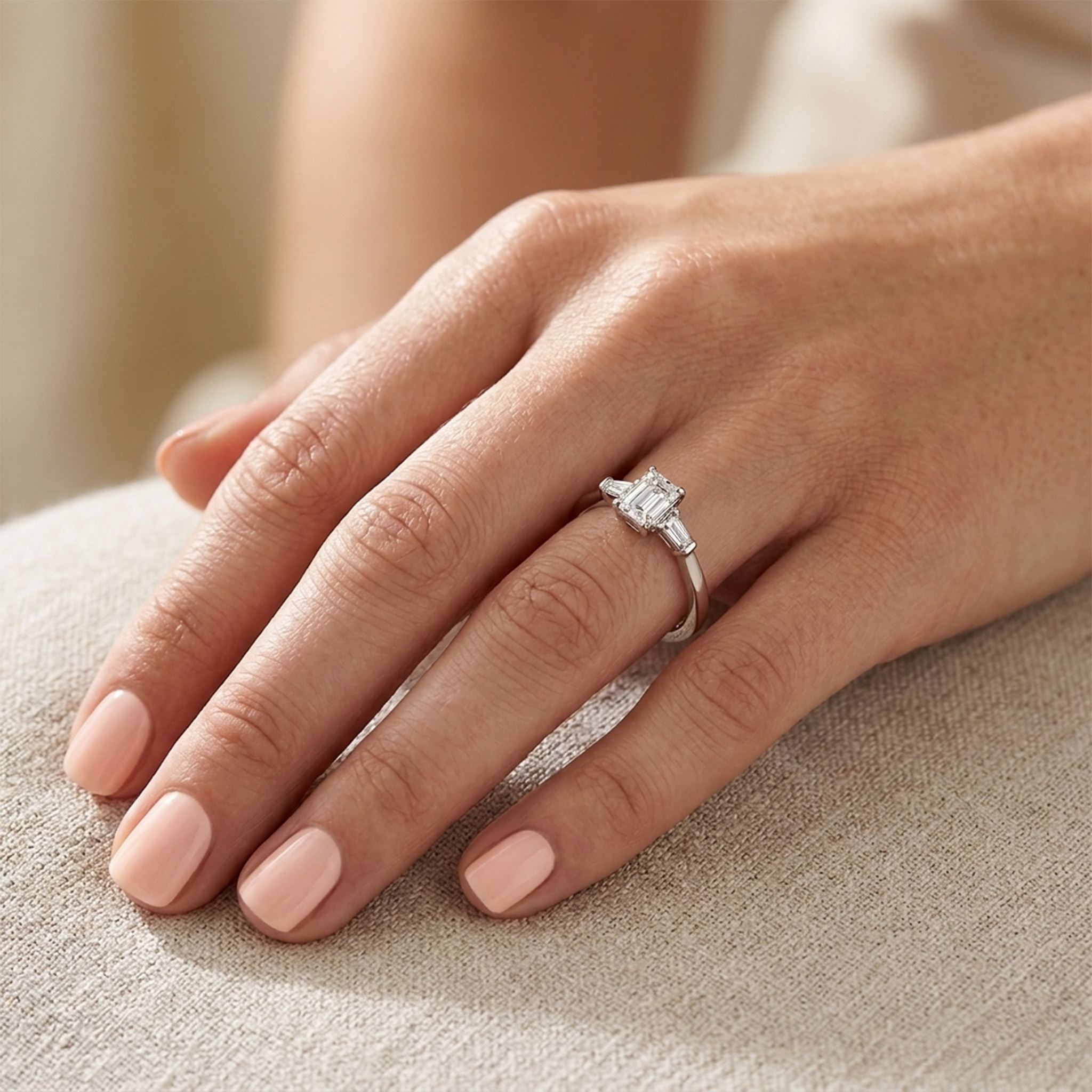 Shimansky Emerald-Cut Diamond Dahlia Engagement Ring in Platinum Model View