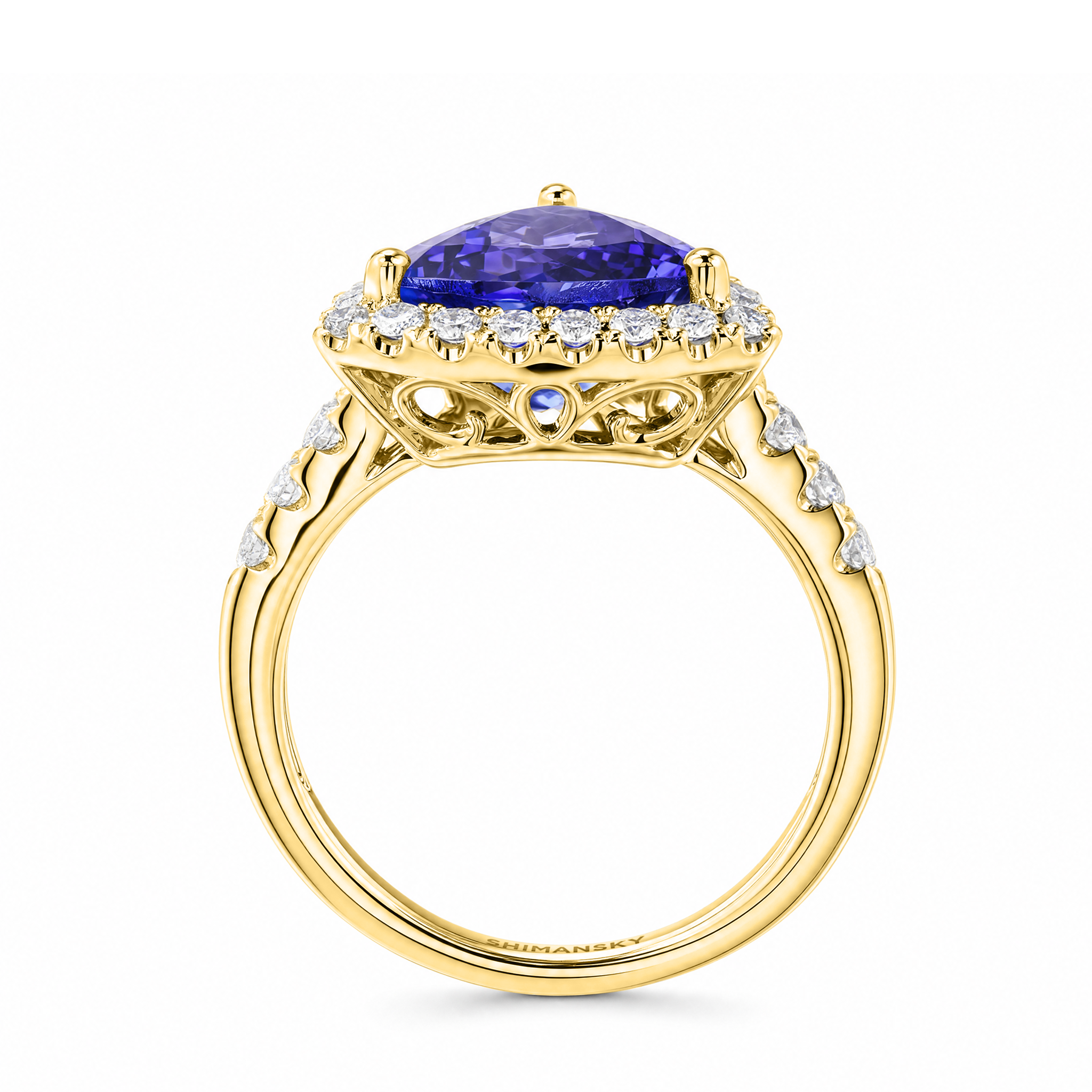 Trilliant Tanzanite Microset Halo Ring