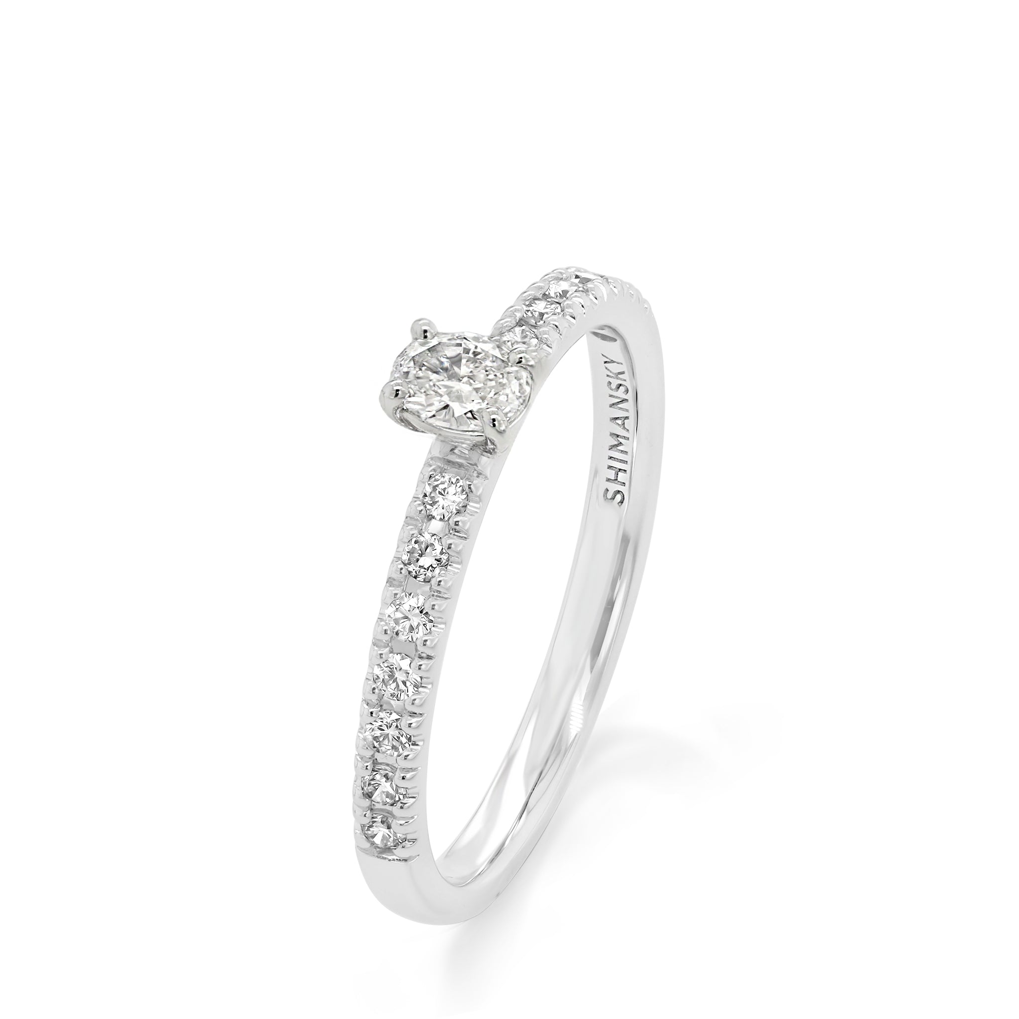 Shimansky 0.15ct Oval Microset Diamond Ring in 18K White Gold 3D View #card-first