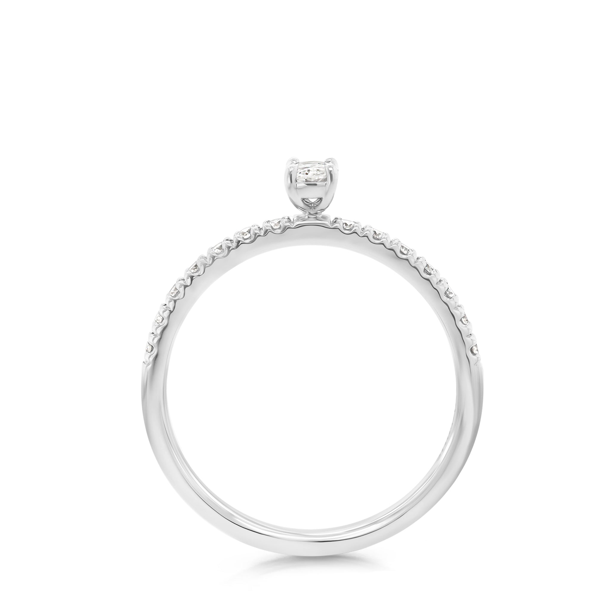 Shimansky 0.15ct Oval Microset Diamond Ring in 18K White Gold Side View
