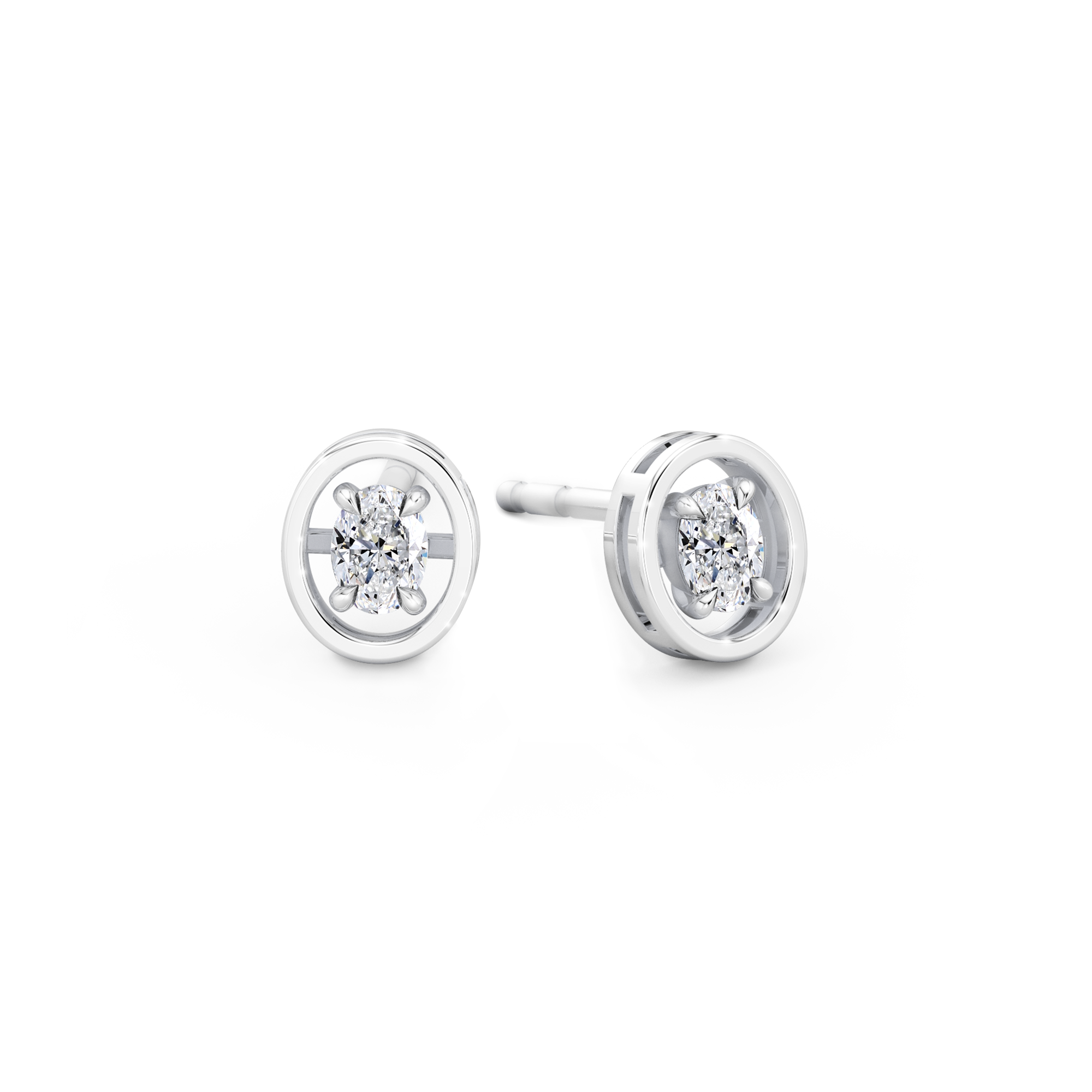 Shimansky 0.2 TCW Saturn Oval Diamond Studs 14K White Gold 3D View