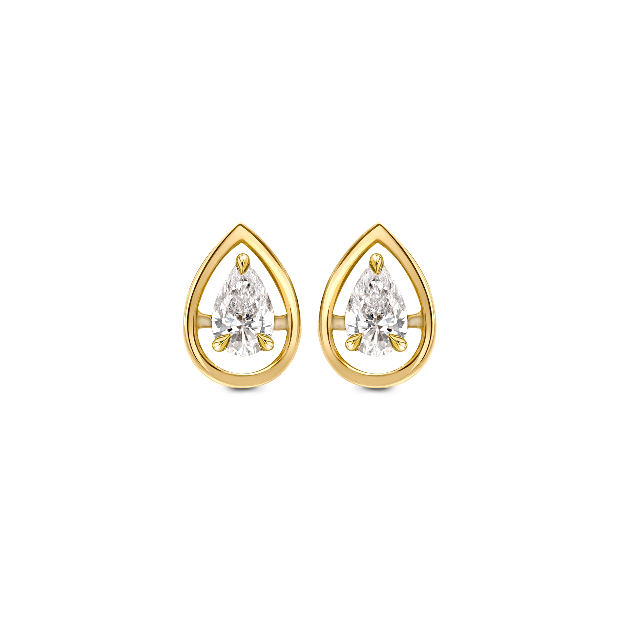 Shimansky 0.3 TCW Saturn Pear Diamond Hoops 14K Yellow Gold Front View