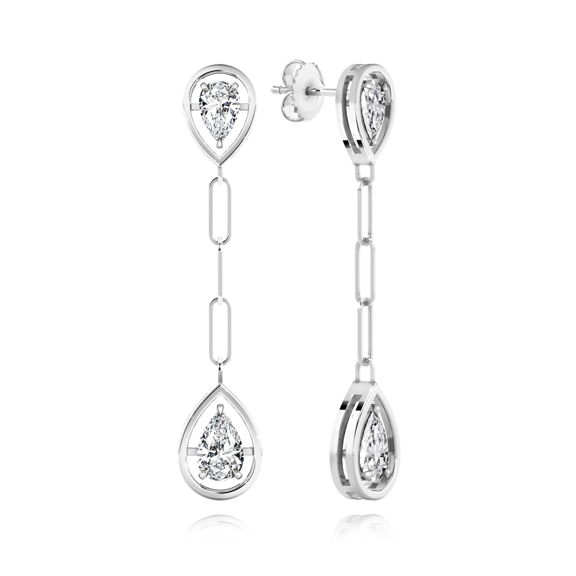 Shimansky 1.1 TCW Saturn Pear Diamond Drop Earrings in 14K White Gold 3D View