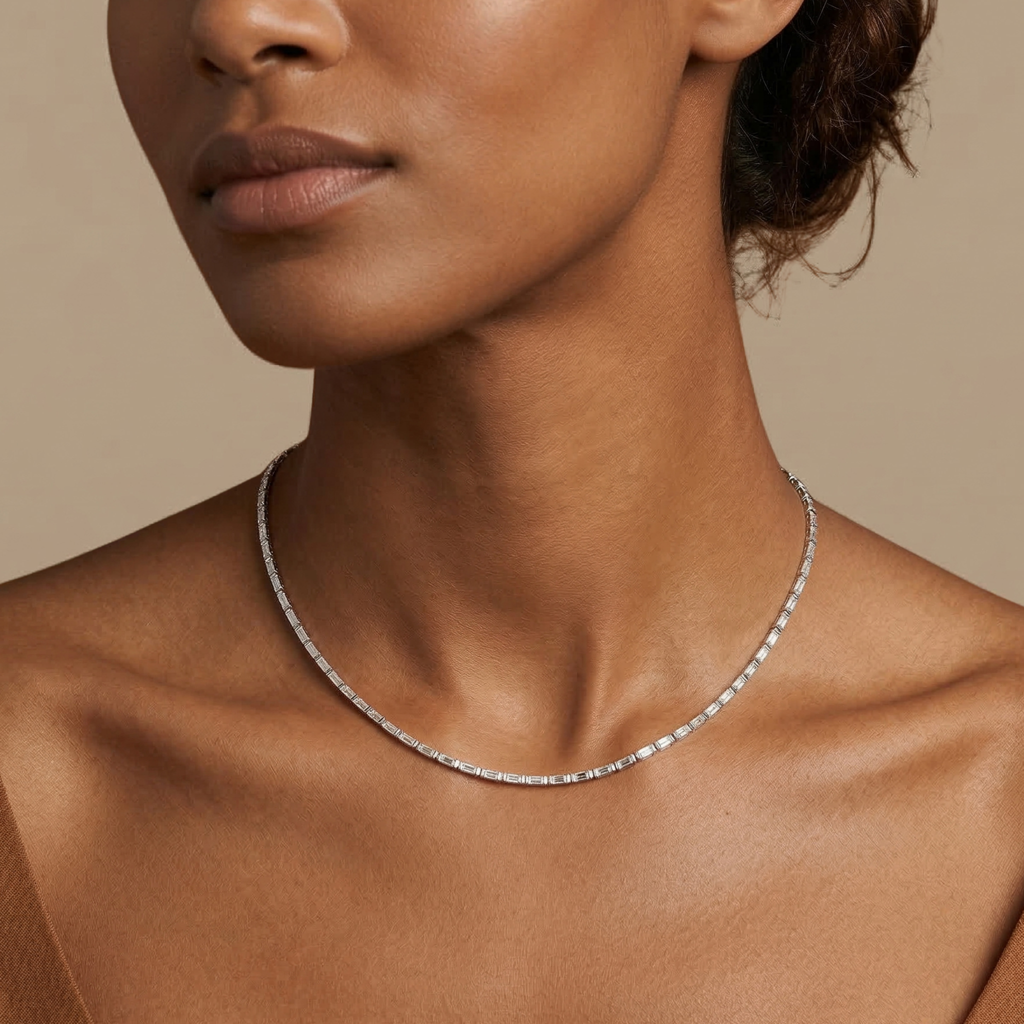 Shimansky 8ct Diamond Station Tennis Necklace in 14K White Gold Model View