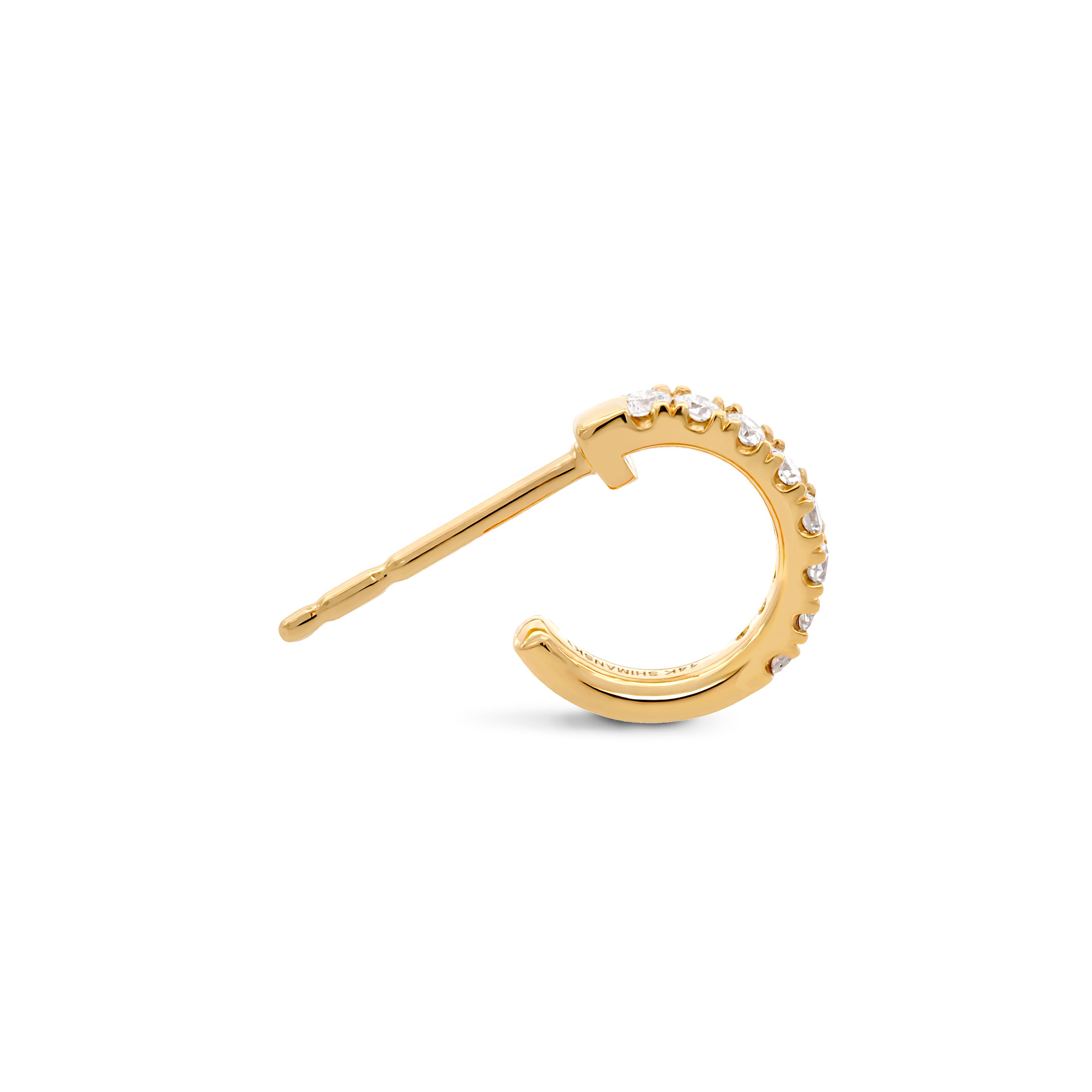 Shimansky 0.2 TCW Microset Diamond Hoop Earrings 14K Yellow Gold Side View