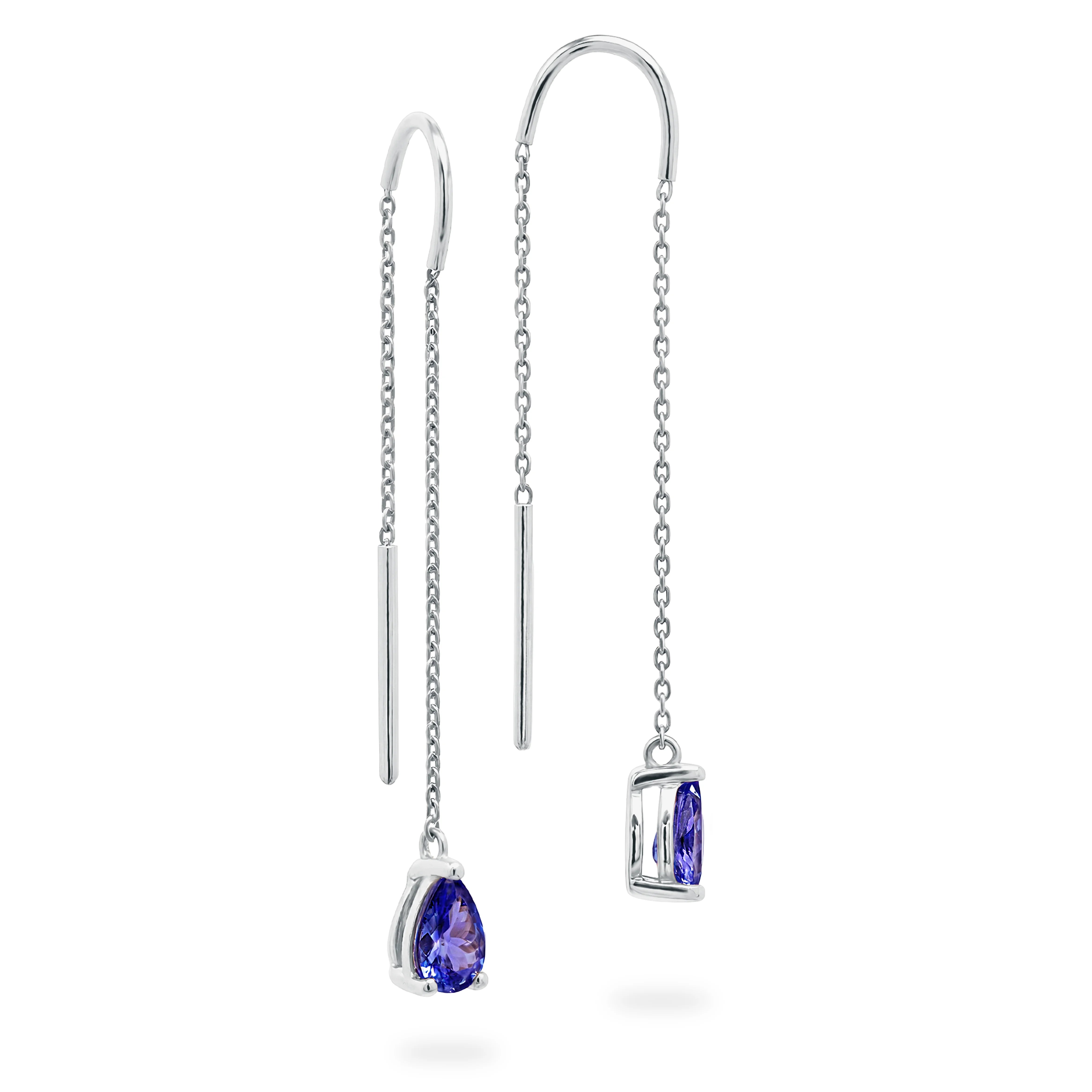 Shimansky 0.8 Carat Pear Tanzanite Drop Thread Earrings in 14K White Gold 3D View