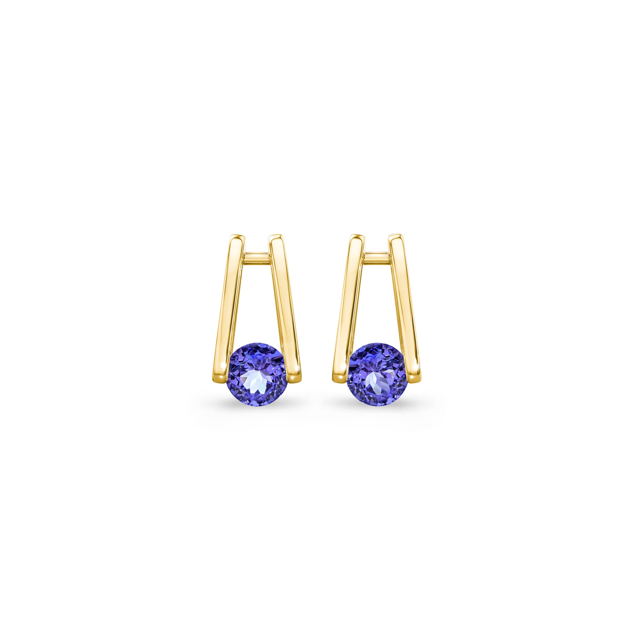 Shimansky 0.8 TCW Millennium Iconic Tanzanite Solitaire Earrings in 14K Yellow Gold Front View