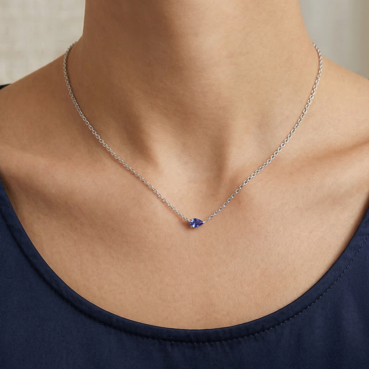 Shimansky 0.2ct Tanzanite Solitaire Necklace 14K White Gold Model View