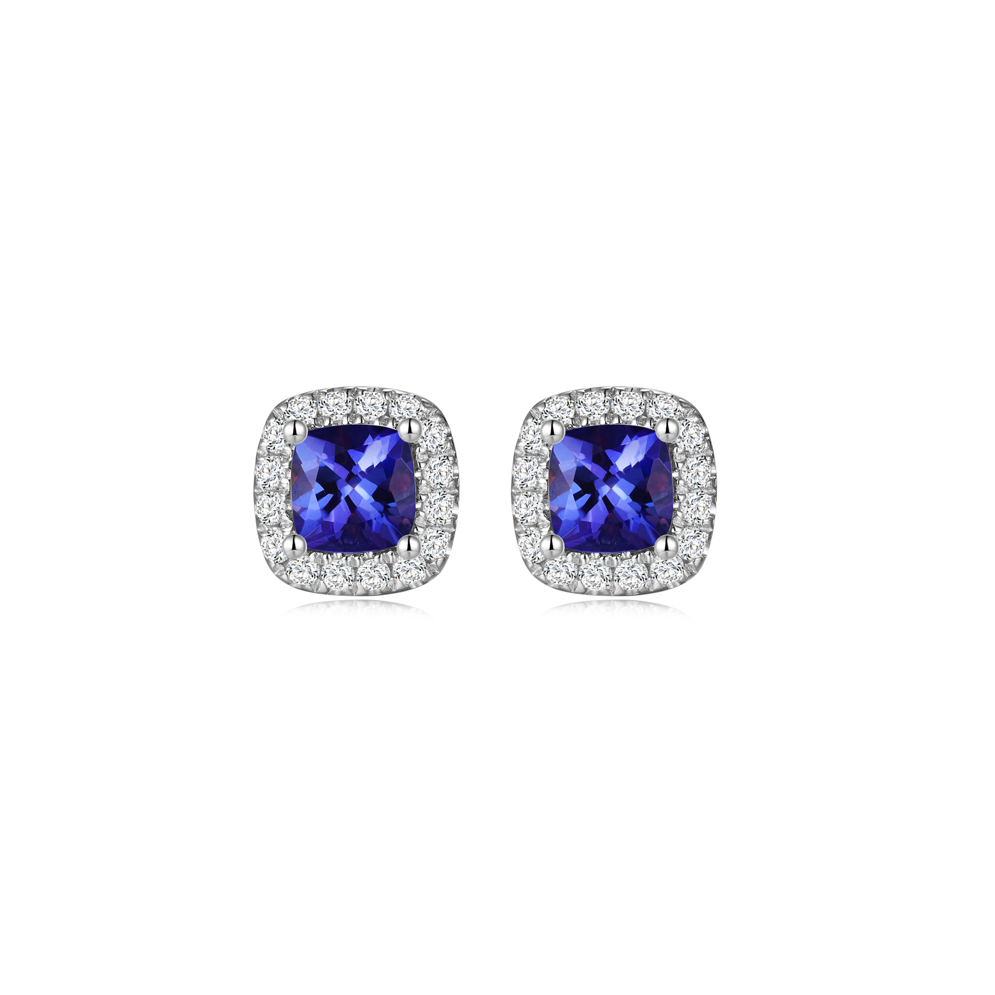 Tanzanite Square Cushion Halo Earrings