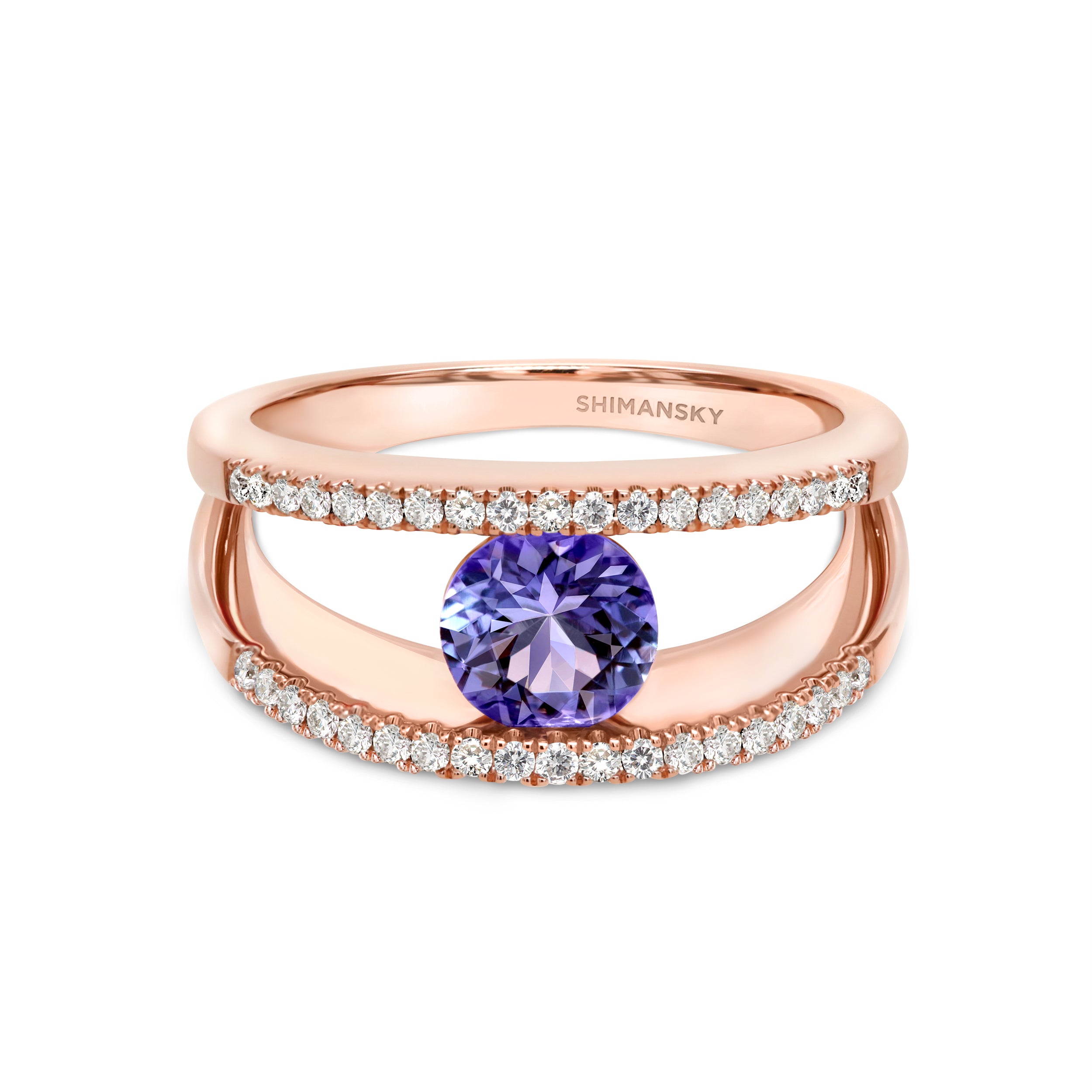 Shimansky 1 TCW Millennium Iconic Tanzanite Microset Ring in 14K Rose Gold Front View