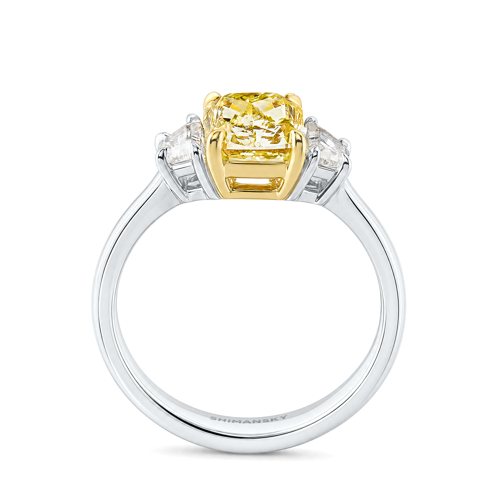 Cushion Fancy Yellow Tapeze Side Stone Ring