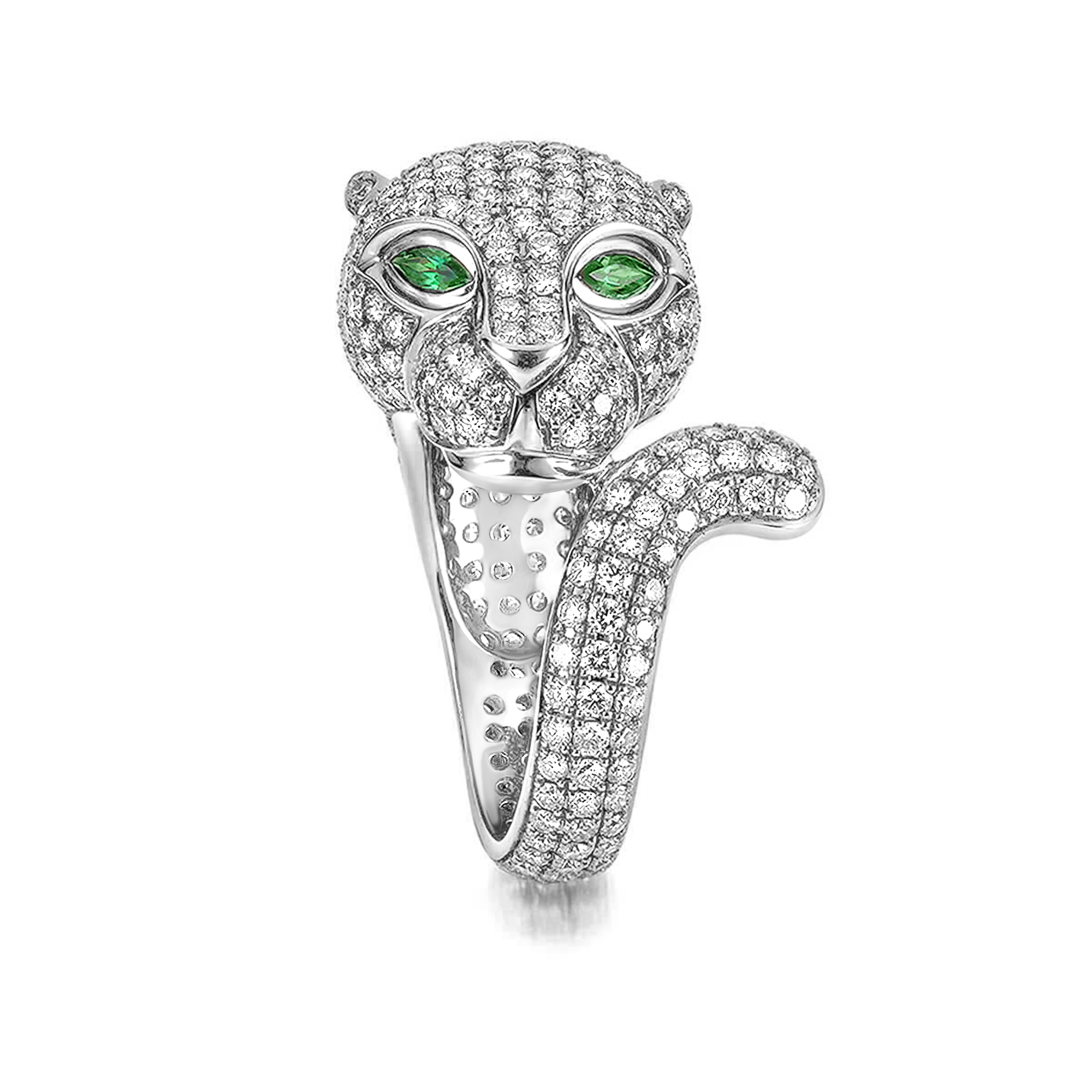 Shimansky 3.6 TCW Diamond Panther Ring in 14K White Gold Front View