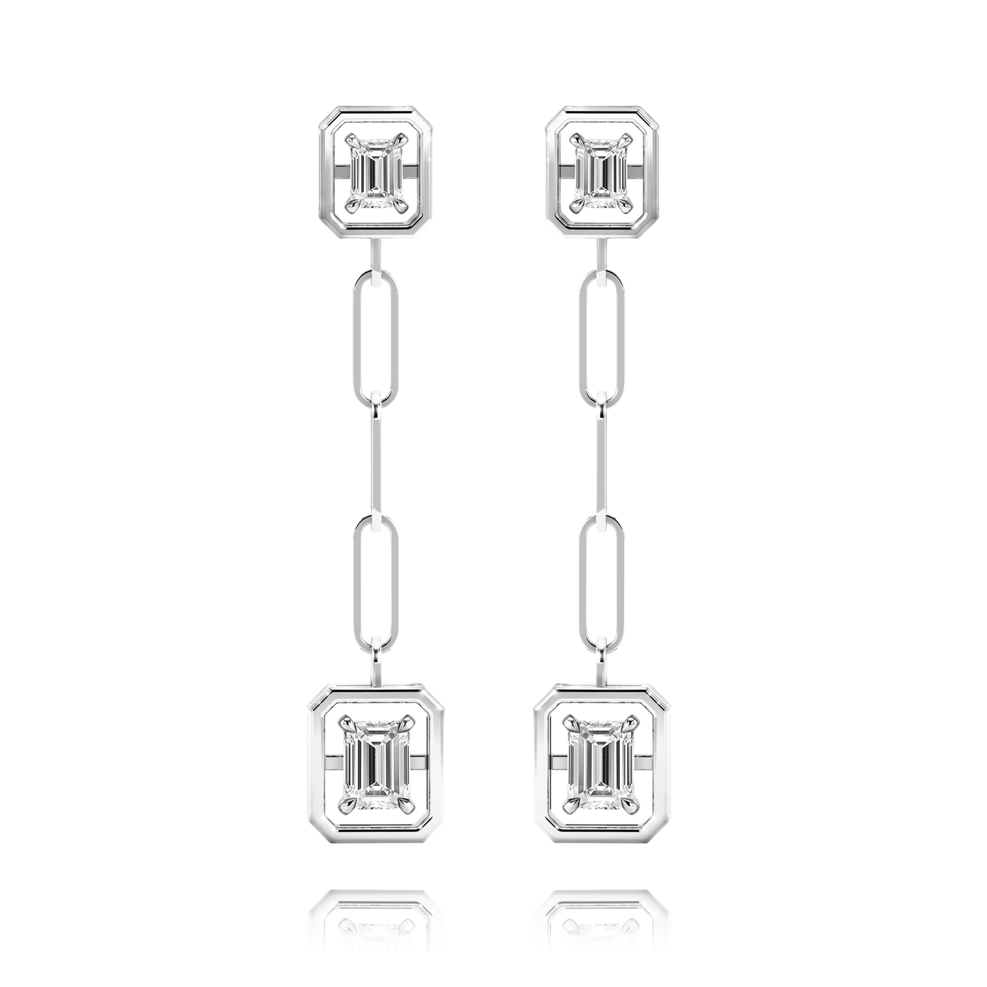 Shimansky 0.9 TCW Saturn Emerald Diamond Drop Earrings in 14K White Gold Front View